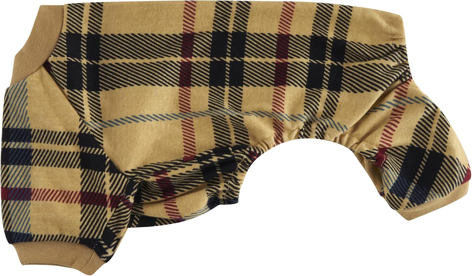 Beige Buffalo Plaid Christmas Clothes for Dogs Pajamas Onesie PJS, Back 23 XLarge