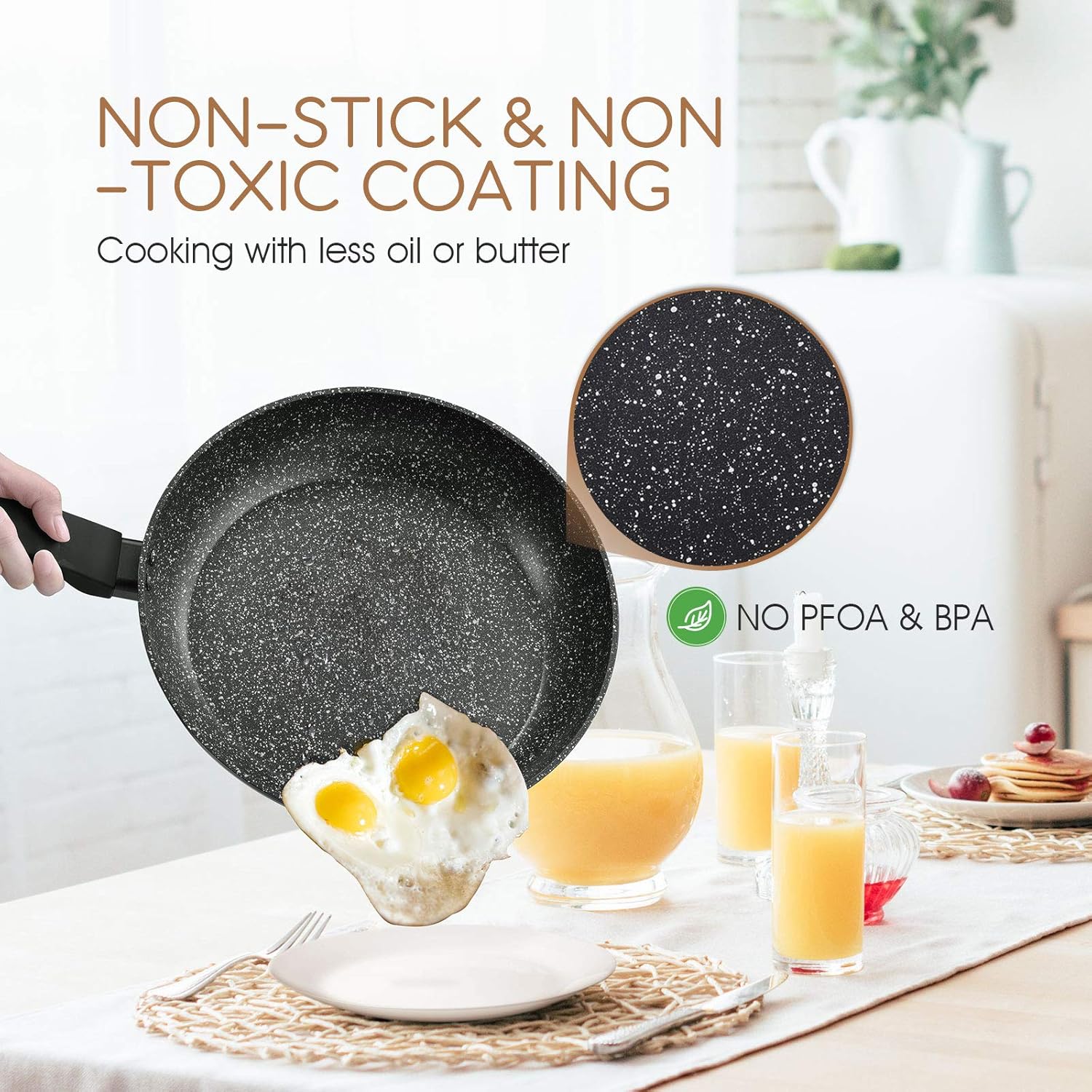 Prоmо 40% оƒƒ KOCH SYSTEME CS CSK 11+12in Nonstick Frying Pan Sets With Glass Lids-Cookware Sets With Stone-Derived Ultra Nonstick Coating,100% PFOA&APEO Free,Induction Available Frying Skillets,Wok Pans,4PC,Black