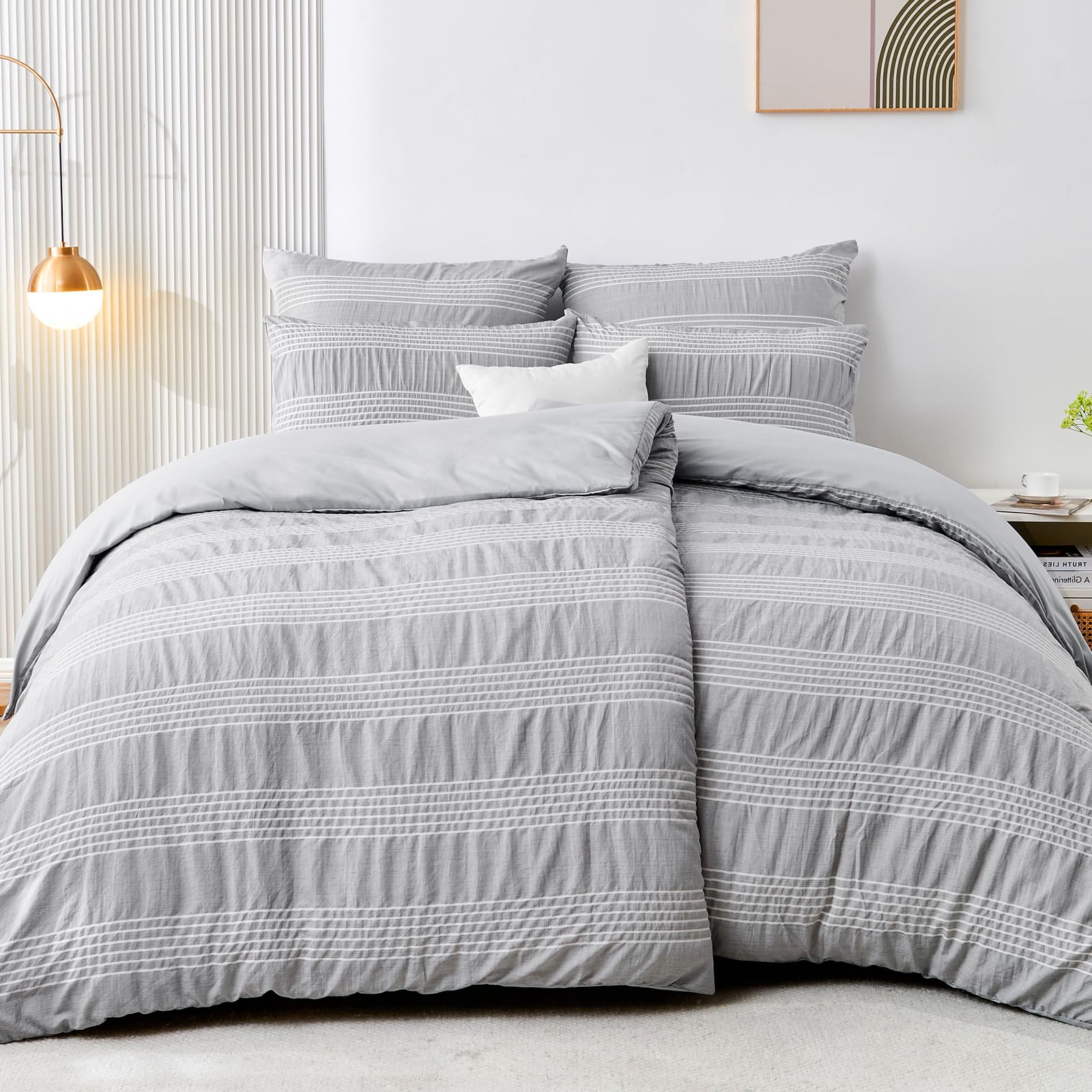 Bettwäsche Blau Weiß Gestreift Baumwolle Seersucker Bettwäsche 2-teilig, 135x200 Cm – Gestreift, Blau, Mit Reißverschluss – Waschbar Bei 60° Bettwäsche Für Kinder Jugendliche