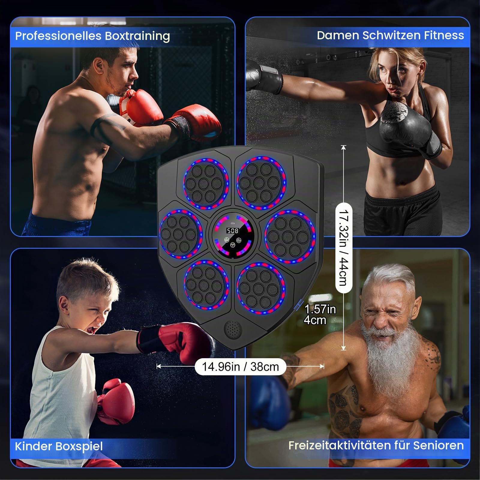 EagerMinds Music Boxing Machine, LED Smart Musik Boxmaschine mit 9 Geschwindigkeiten, 9 Trainingsmodi, Automatische Zählung, Unterstützt Bluetooth, Wandmontiertes Boxziel für Erwachsene Kinder
