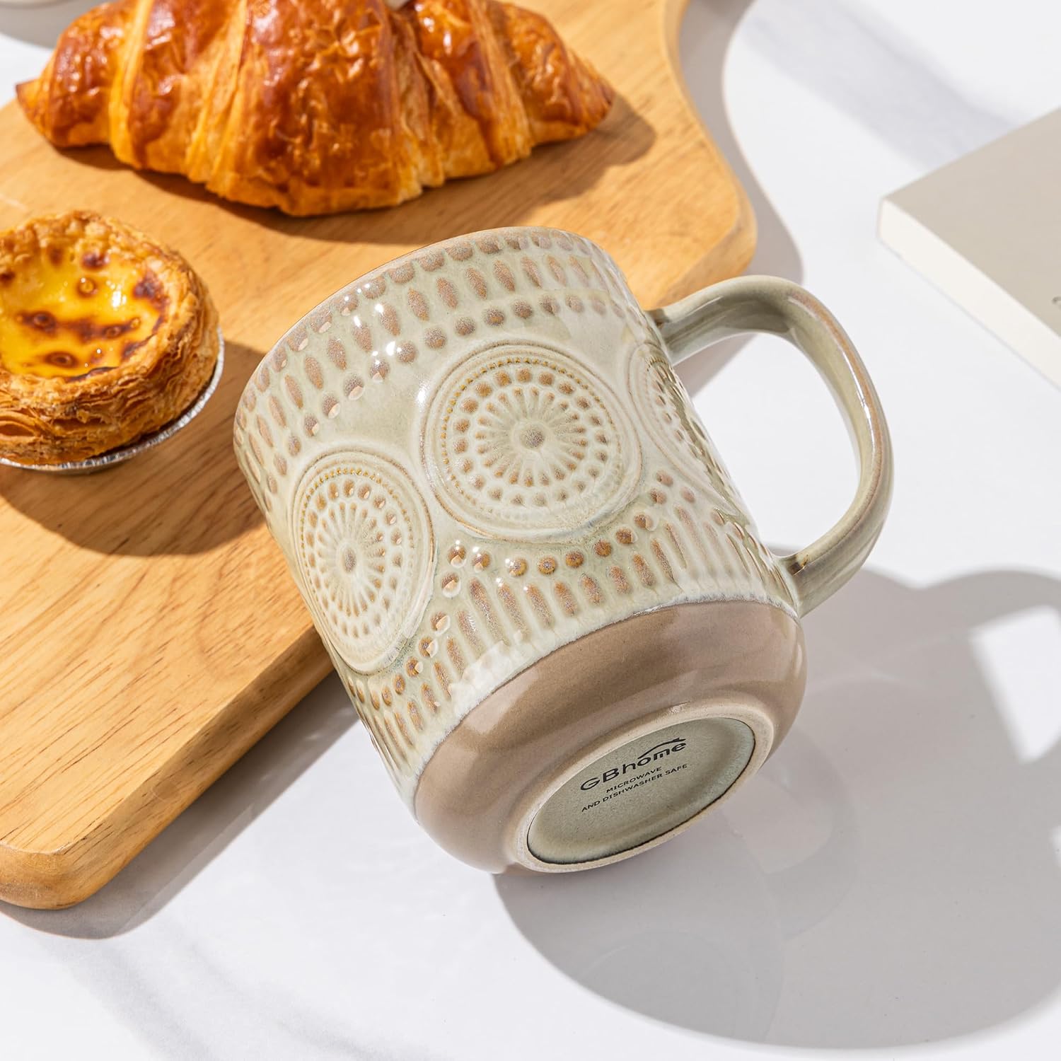 GBhome Large Coffee Mugs Set of 4, 16oz Handmade Stoneware Coffee Mugs Set with Large Handle for Cappuccino/Latte/Tea/Hot Cocoa, Dishwasher & Microwave Safe-Pale khaki