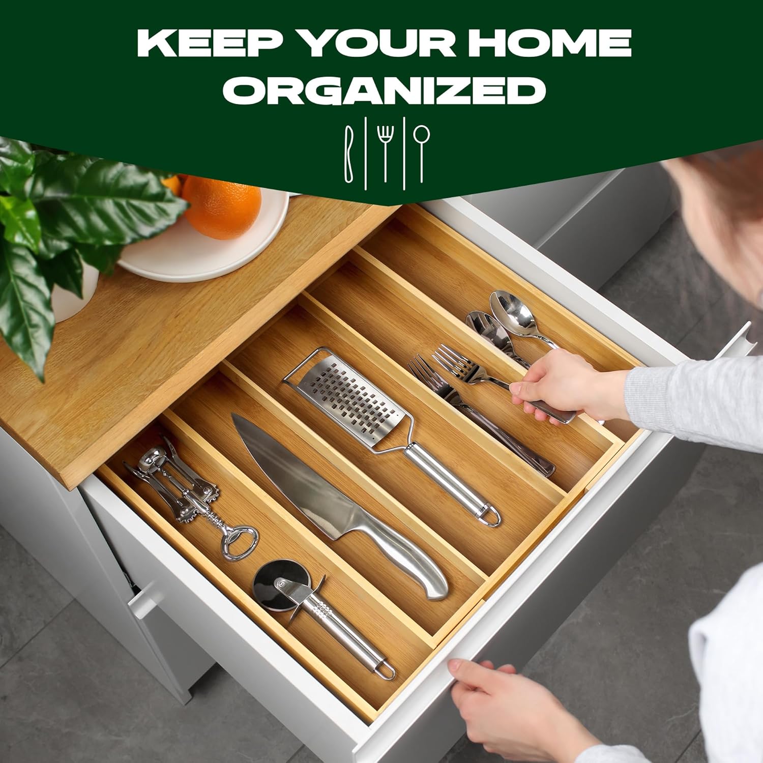 ROYAL CRAFT WOOD Bamboo Kitchen Drawer Organizer - Utensil Drawer Organizer