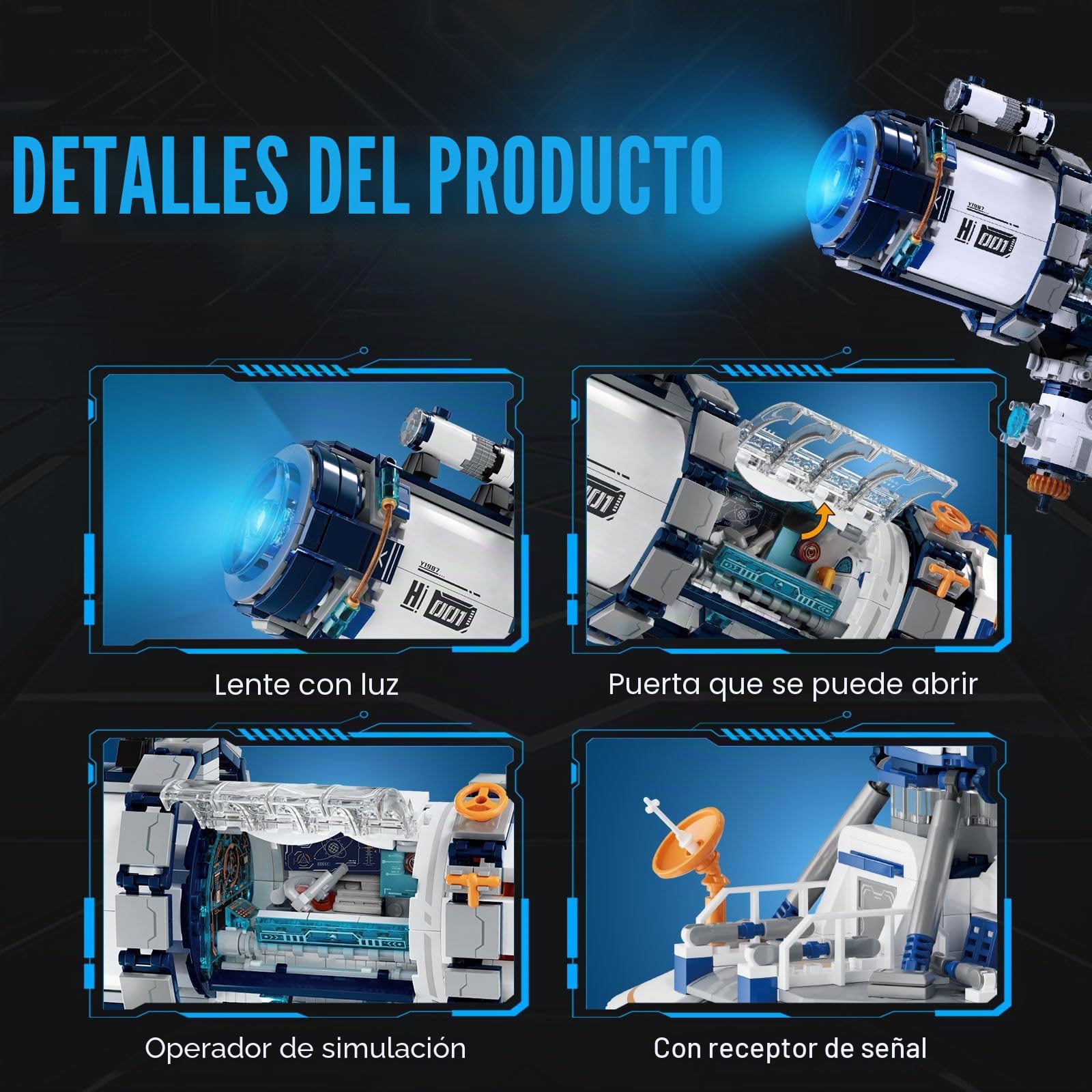 Juego de bloques de construcción telescópicos con luces, telescopio espacial, bloques de construcción, juguetes para decoración de habitaciones, regalo para adultos, niños, niñas
