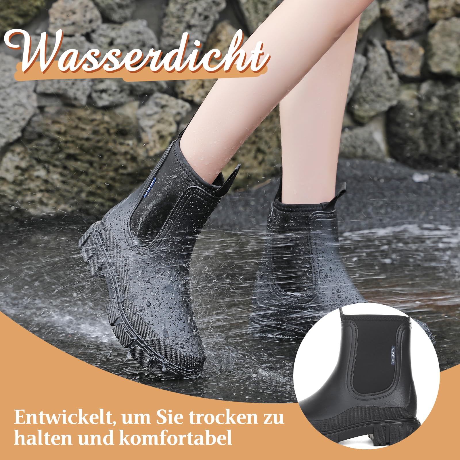 Yenxapei Stivali Pioggia Donna，Stivali Gomma Donna， Impermeabili Stivaletti Donna，Elastico Chelsea Outdoor Ankle Boot