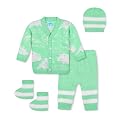 Only 4 Baby Unisex New Born Baby Boys/Girls Sea Green Woolen Front Open Sweater Set with Pyjami, Cap and Pair of Booties