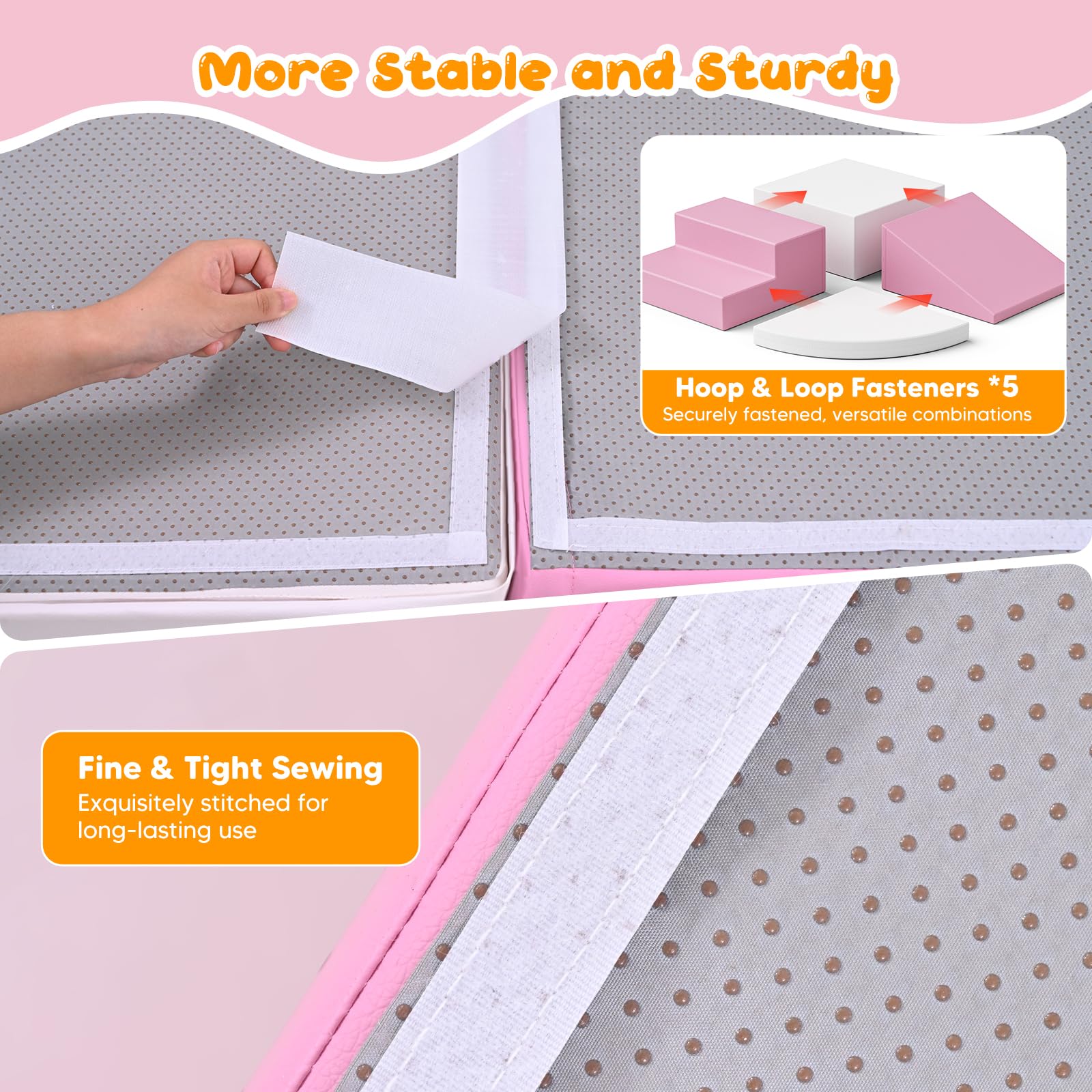Lot de 4 blocs de construction en mousse pour enfants, grands blocs de construction souples pour grimper, ramper et jouer, escalader bébé à l'intérieur, antidérapants et stables (rose et blanc
