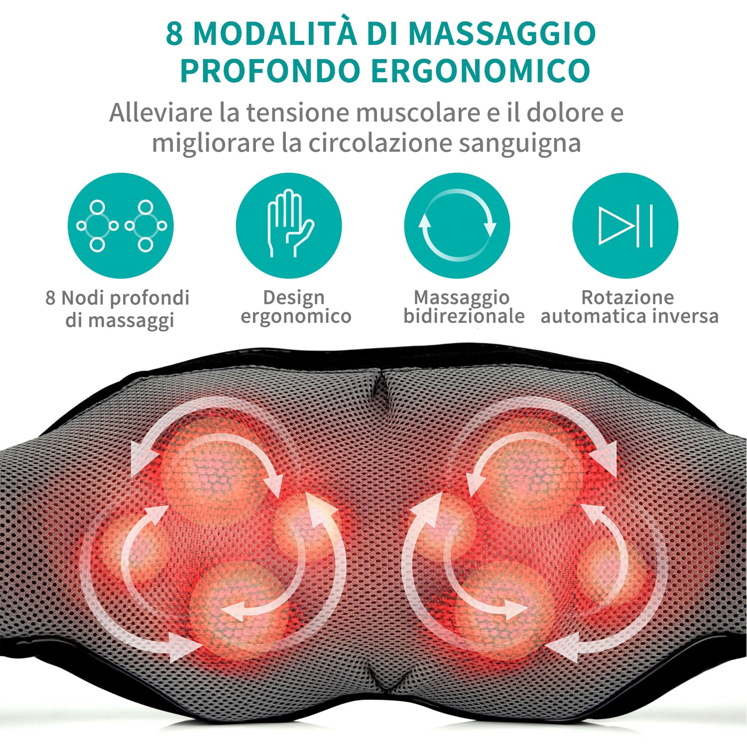 Nekteck Shiatsu collo e massaggiatore posteriore, con calmante calore e tessuto profondo 3D massaggio cuscino, è adatto ，e può essere facilmente utilizzato in casa, ufficio e autoo