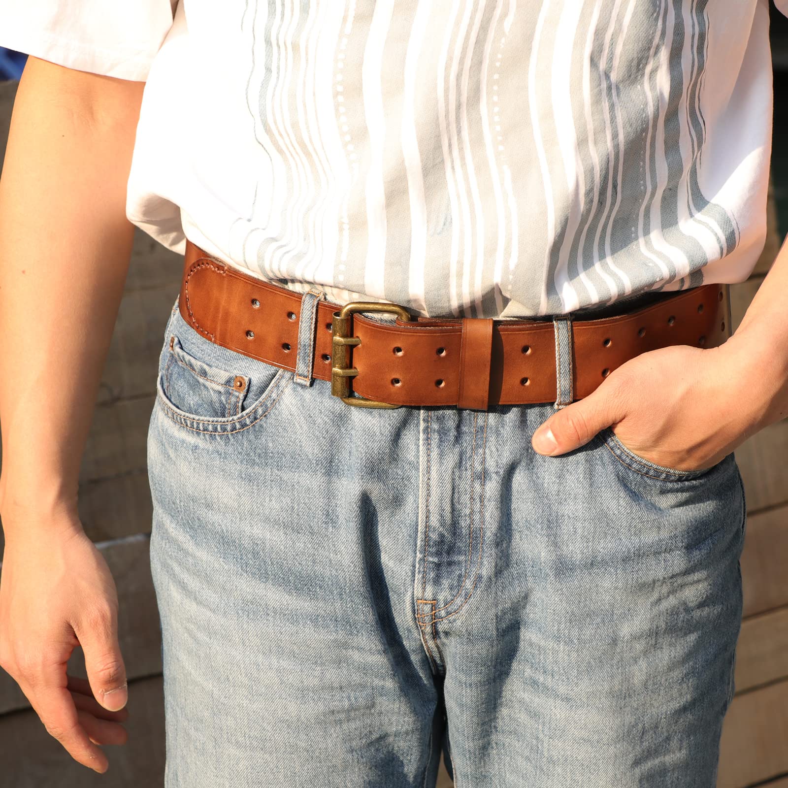 TOURBON Deluxe Rindsleder Gürtel für DIY Werkstatt Werkzeugtasche Western Cowboy Herren Gurt