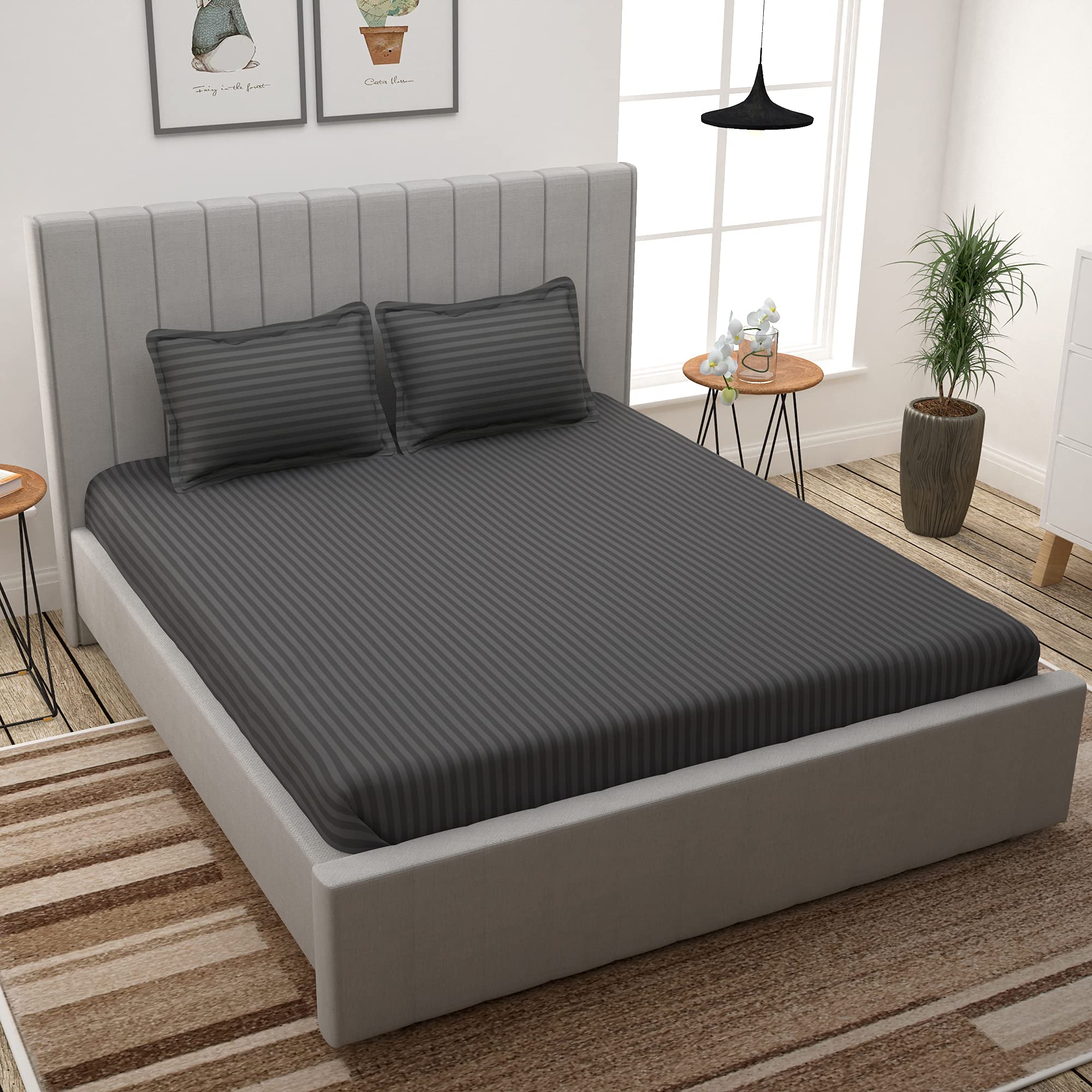 Story@Home Bedsheet for King Size Bed | 300TC | Satin Stripes | Grey | 1 Piece Cotton bedsheets for King Size Bed with 2 Pillow Covers (270 x270cm) Perfect for Festive Gifting | 100% Cotton bedsheet (B00WZ6U02A) Amazon Price History, Amazon Price Tracker
