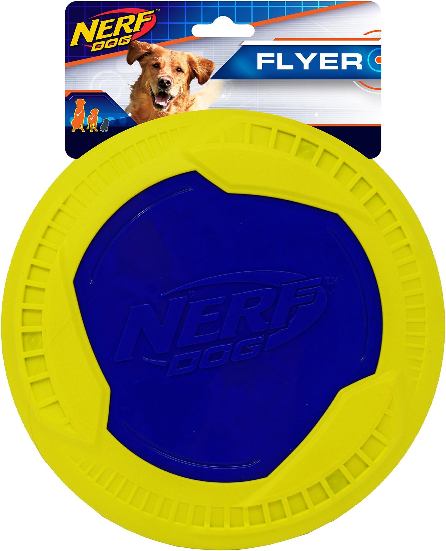 Nerf Dog Megaton Disc Dog Toy, Lightweight, Durable and Water Resistant, 9 Inches, for Medium/Large Breeds, Single Unit, Blue/Green