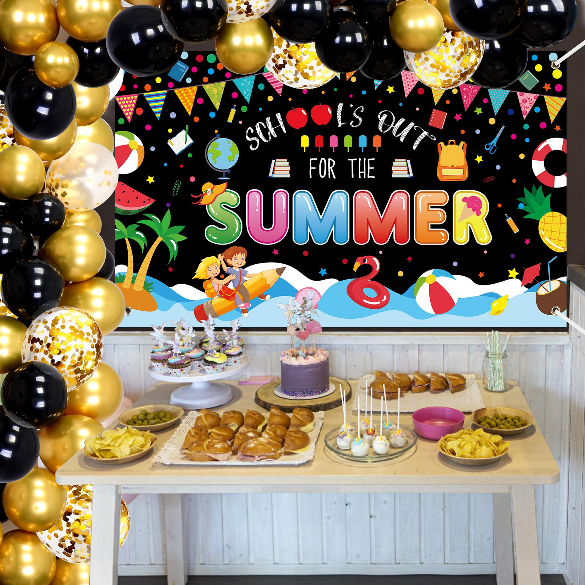 Schuljahresende Banner Tropisches Thema – 180x109 Cm, Wasserdicht