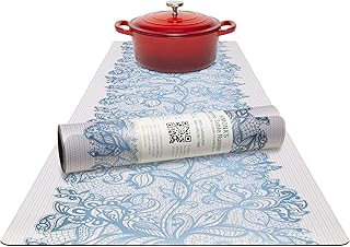 Thermo Heat Resistant Table Runner and Trivet for Hot Dishes - Waterproof Hot Plates to Protect Table and Countertop - Kitchen & Dining 350F Heat Protector 40" - Fields of Blue