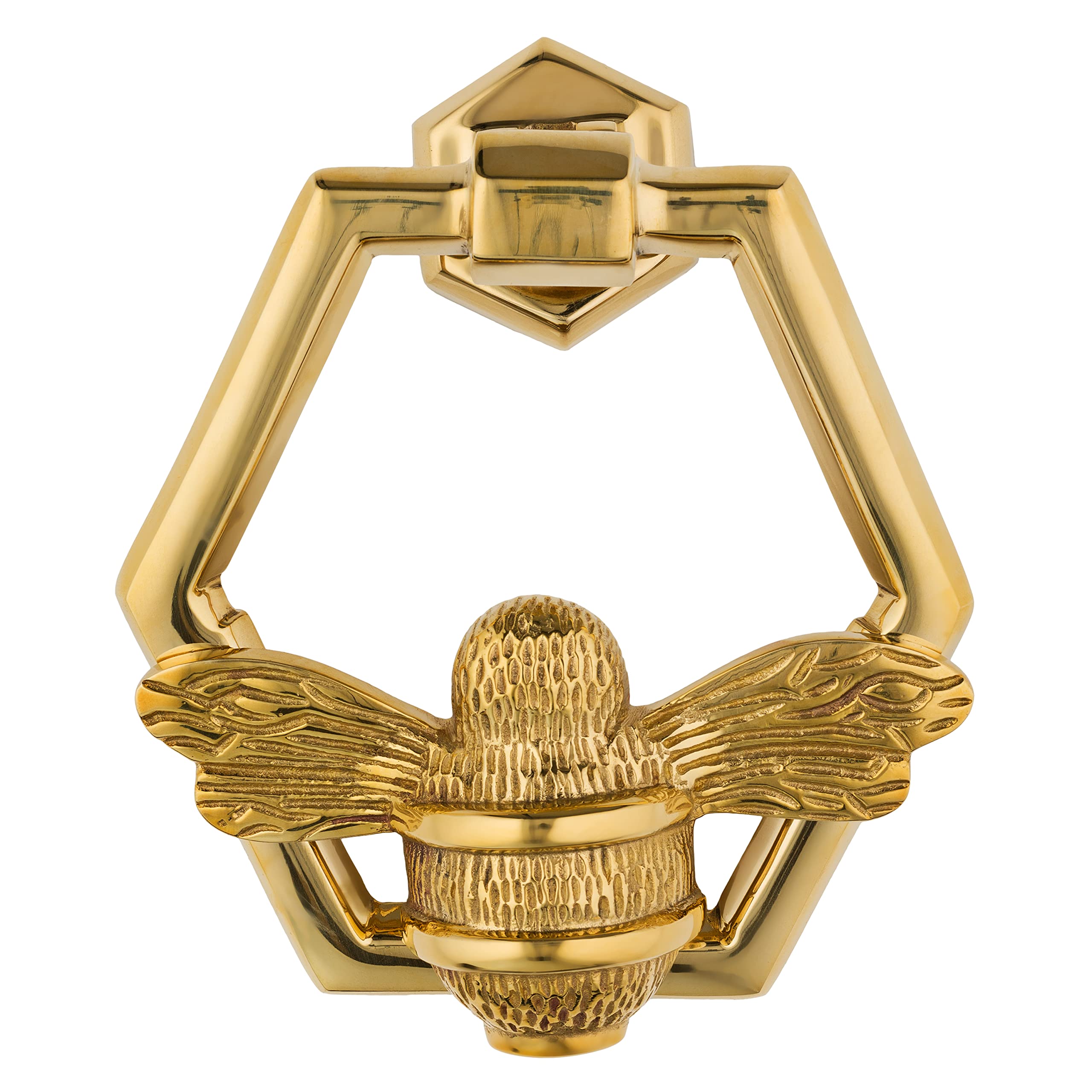 Brass Bee Brass Gold Bee Door Knocker For Front Door | Polished Solid Honeycomb | Knockers With Strike Plate | Upvc | Bumblebee Front Door Furniture With A Unique Design