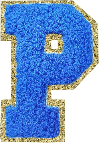 Miniatura 291 de Parches de letras termo-adhesivas de felpilla para chaquetas, parches de letras universitarias con brillantina para planchar en la letra azul A