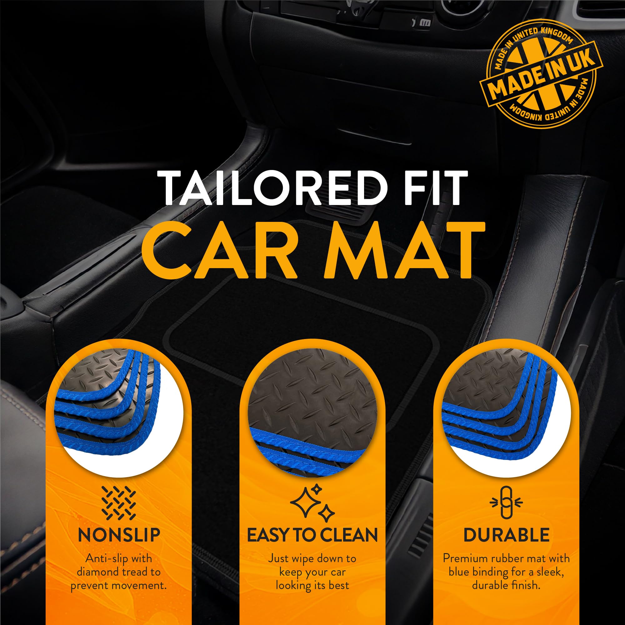 4-Piece Universal Non-Slip Floor Mats For Ford Fiesta MK6 – Black Carpet/Rubber