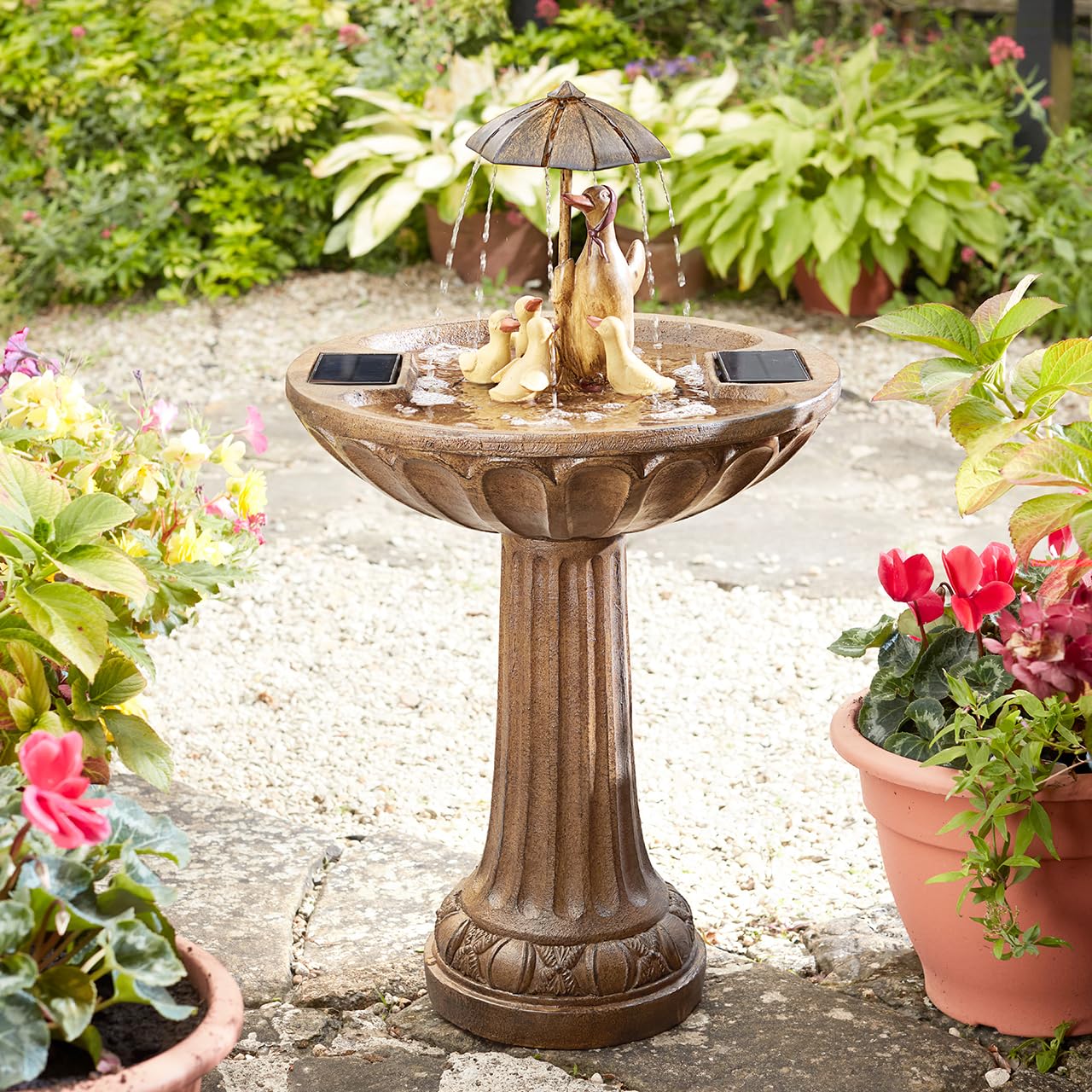 mysmartbuy Duck Family Bird Bath Solar Water Fountain - Bronze