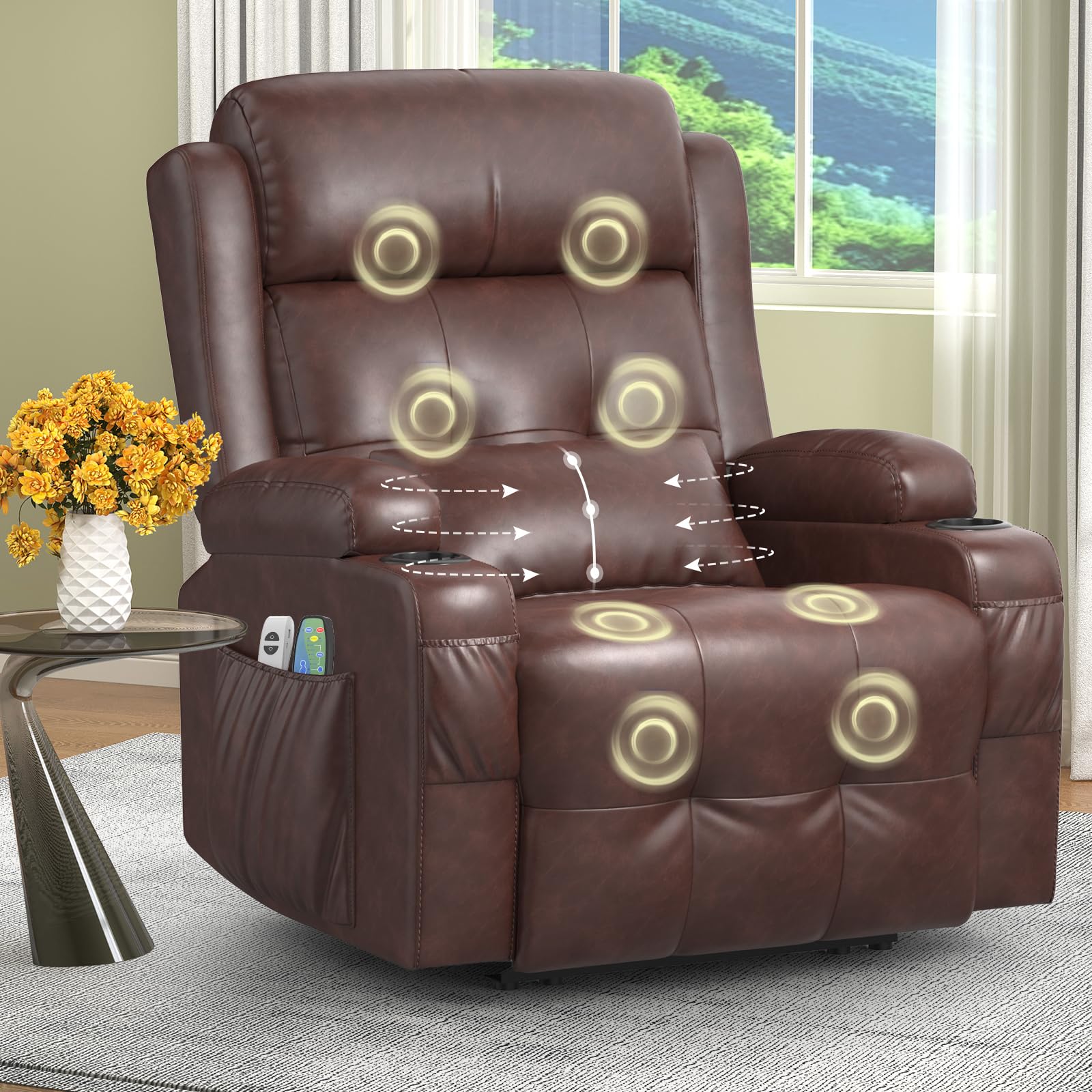 SQUEBILIFE Relaxsessel Fernsehsessel Elektrisch Verstellbar Massagesessel mit Wärmefunktion Liegefunktion Fußteil, 2 Seitentaschen Getränkehalter, TYP C & USB-Anschlüsse, TV Sessel für Wohnzimmer