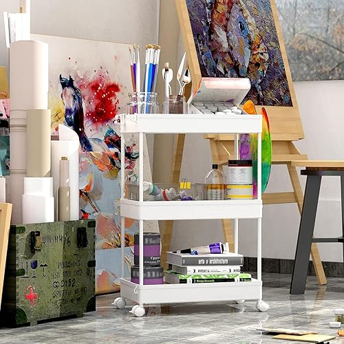 Miniatura 6 de SPACEKEEPER Carrito de almacenamiento deslizante de 3 niveles organizador de almacenamiento para oficina cocina dormitorio baño cuarto de lavandería