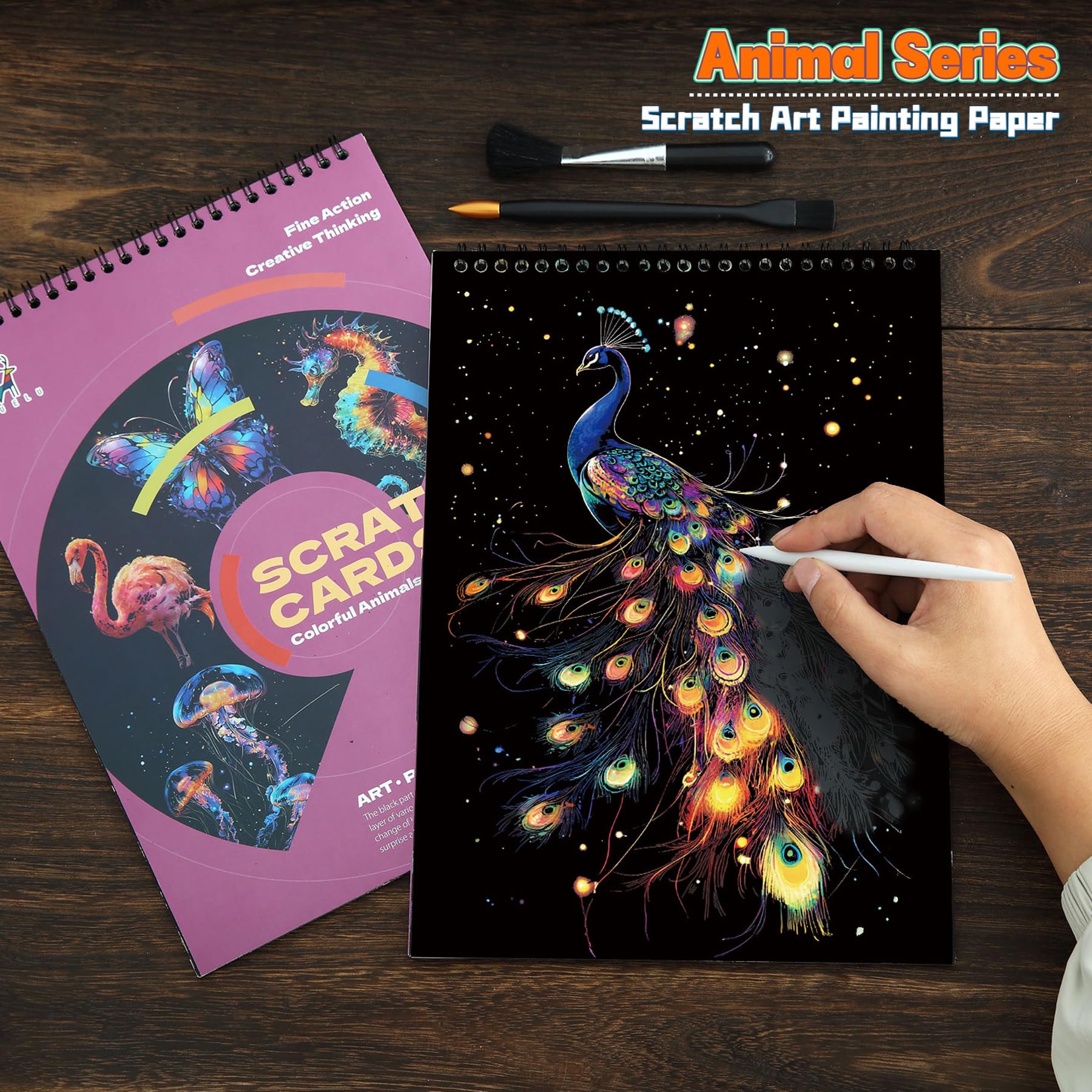 Livre De Peinture à Gratter – Set D’Art Avec Bâton En Bois – Papier Coloré – Cadeau Créatif Pour Enfants