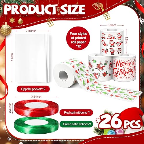Miniatura 2 de Zhanmai 12 rollos de papel higiénico de Navidad, 4 estilos, papel higiénico divertido de Papá Noel con hermoso embalaje, rollo de inodoro de caca de