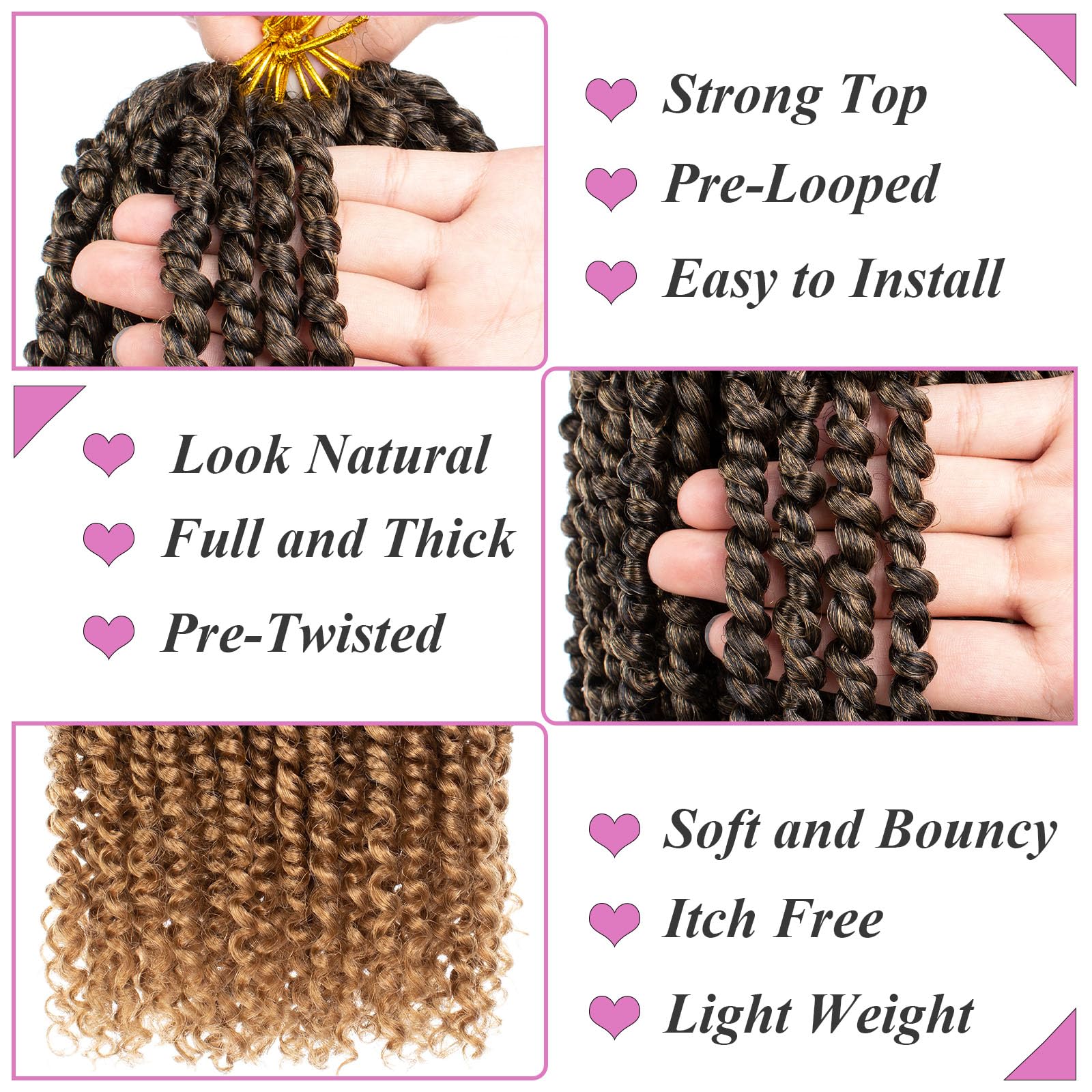 Samtress 14 Inch Pre-twisted Passion Twist Hair 8 Packs Pre-looped Crochet Braids Synthetic Ombre Blonde Bohemian Curly Twist Braiding Hair Extensions for Women (#T27) - Image 3