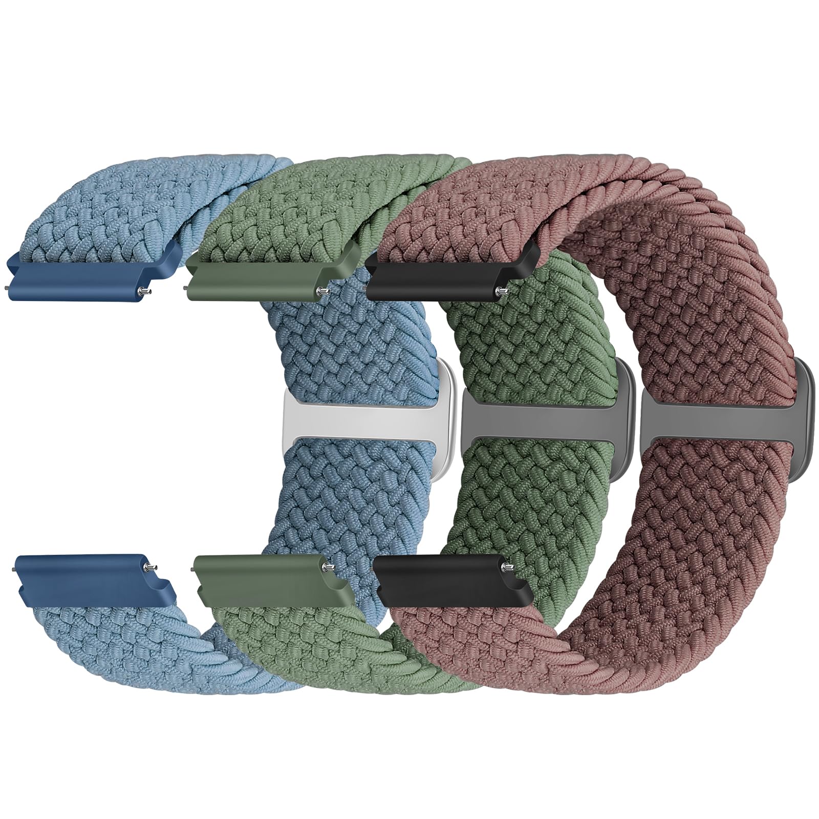 Yunshare Geflochtenes Elastisches Armband Schnellverschluss 18mm 19mm 20mm 22mm 24mm Nylon Uhrenarmband für Samsung/Garmin/Fossil/Amazfit/Huawei Watch Ersatzarmband Damen Herren, 3 Stück