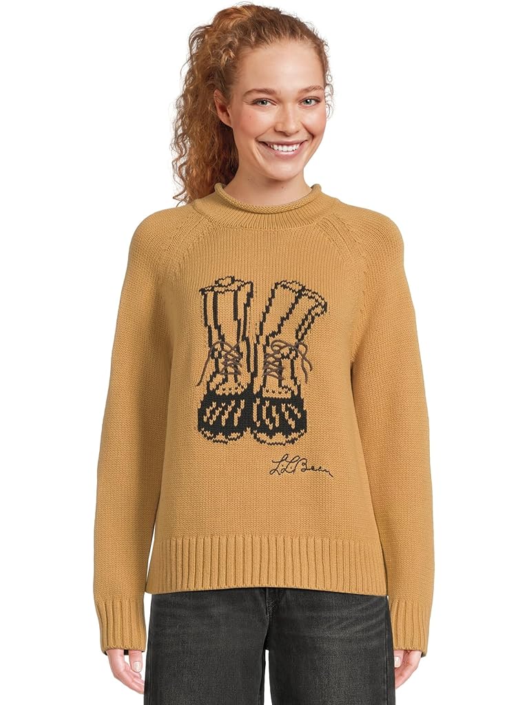 Tan L.L.Bean Signature Original Cotton Rollneck Novelty Sweater