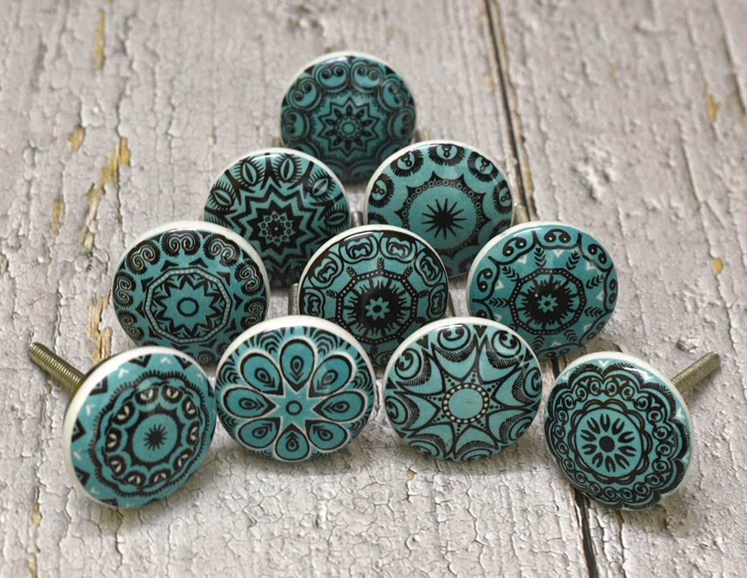 Ceramic Knobs: Cabinet & Furniture Knobs, Set of 10, 6 x 3.8 cm, Green, Handmade, Glossy Finish