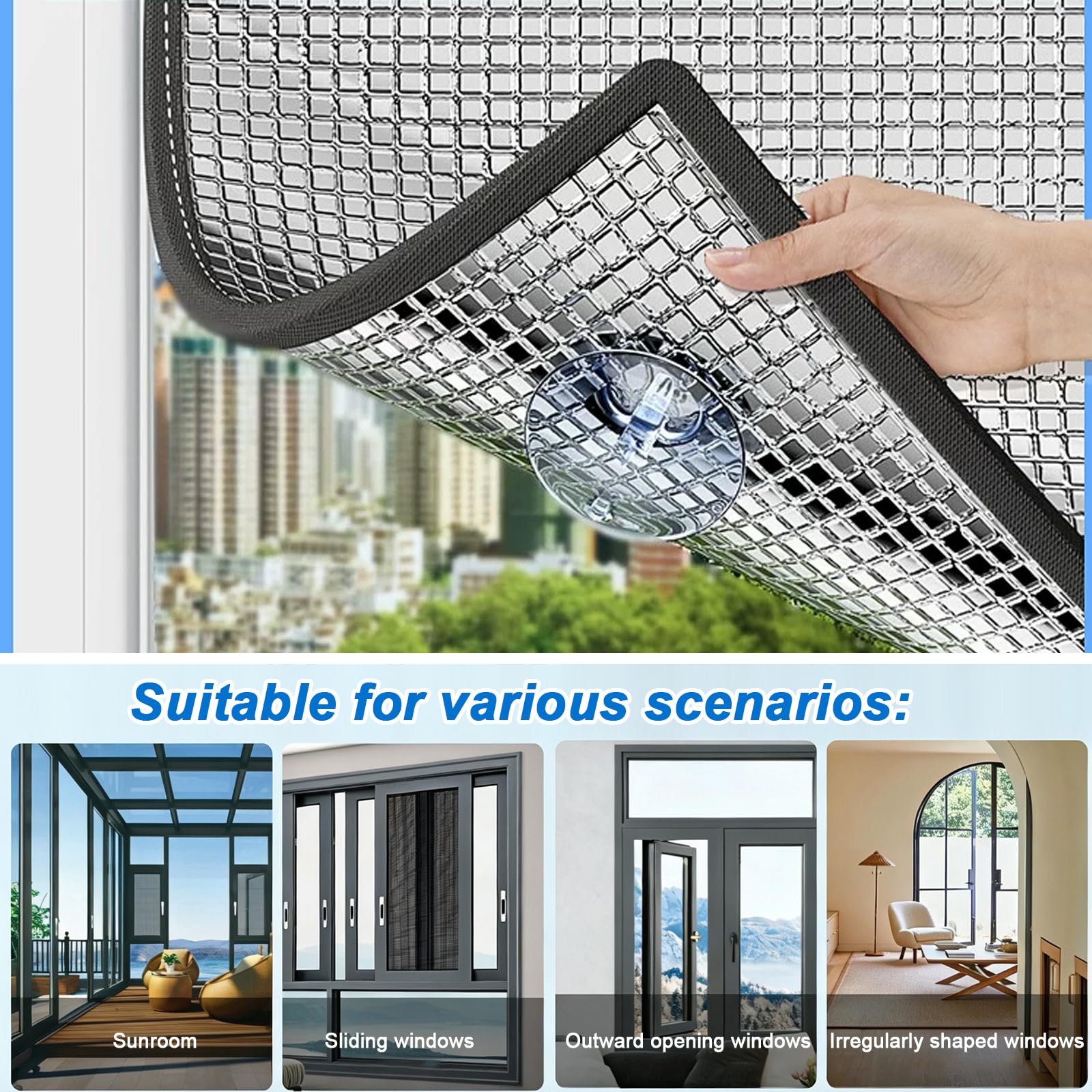 Película de Ventana Reflectante al Calor,Ventana,Autoadhesiva,Sin Residuos (130x220cm)