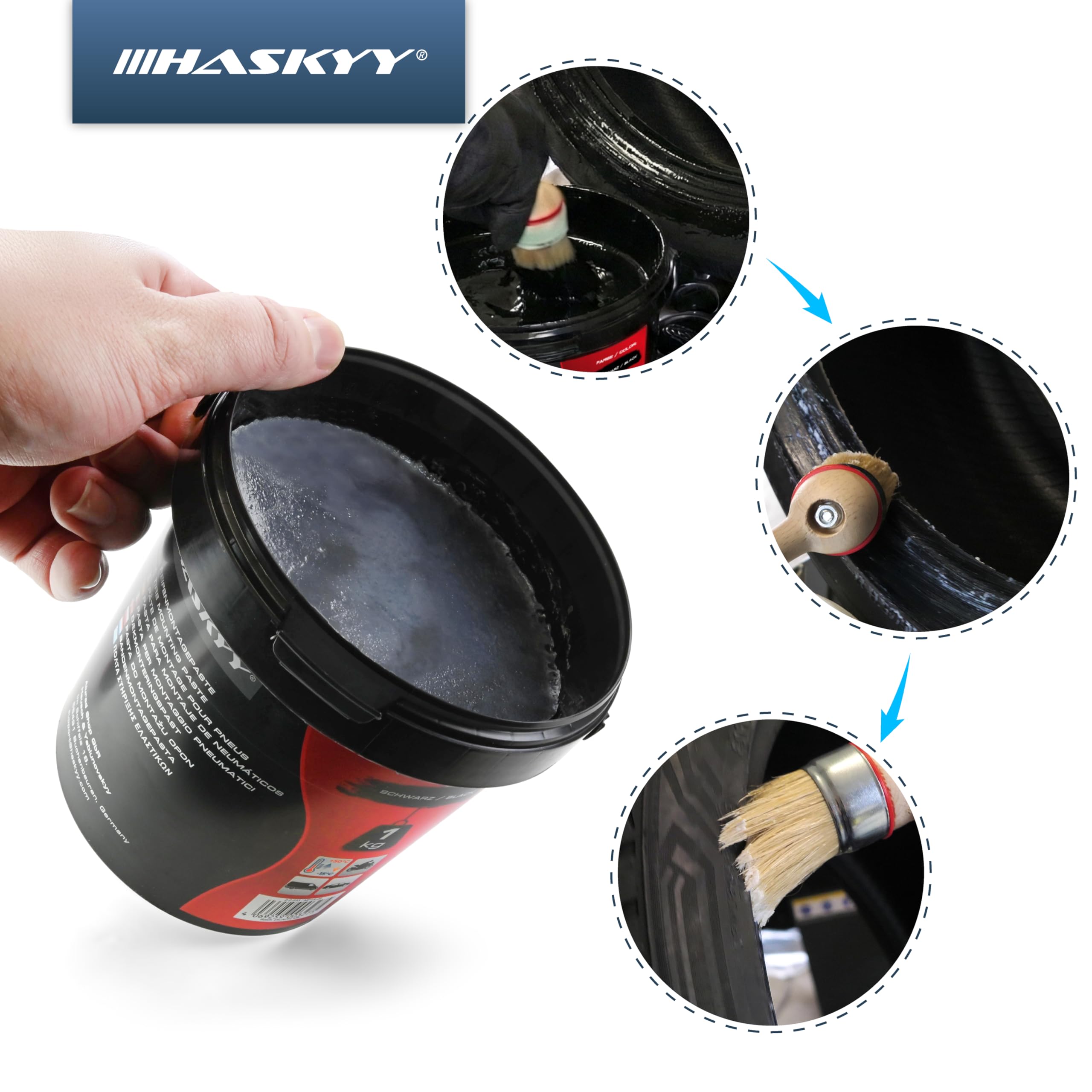 HASKYY Pasta do montażu opon 1kg Czarna Pasta do montażu opon Eimer Wosk do montażu opon - idealny do montażu i demontażu opon