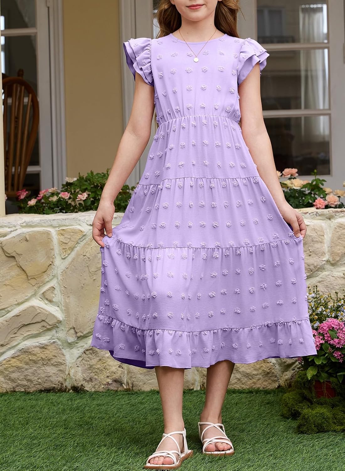 blibean Girls Summer Dress Tween Polka Dots Maxi Pockets Dresses Size 6-16 Years Old - Image 2