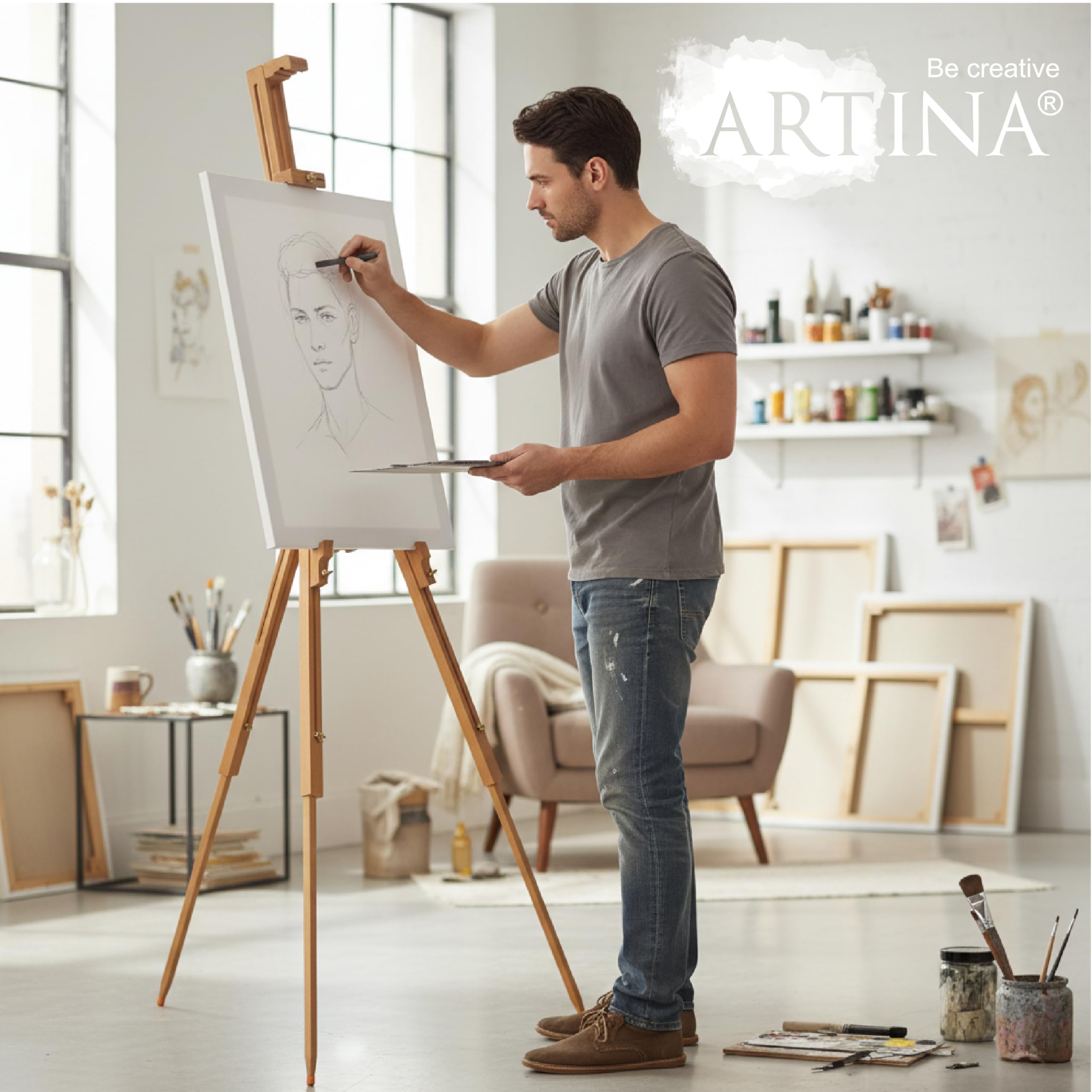 Artina Cavalletto portatile per artista – supporto regolabile in legno per pittura e disegno da viaggio – esposizione di cartelli di nozze