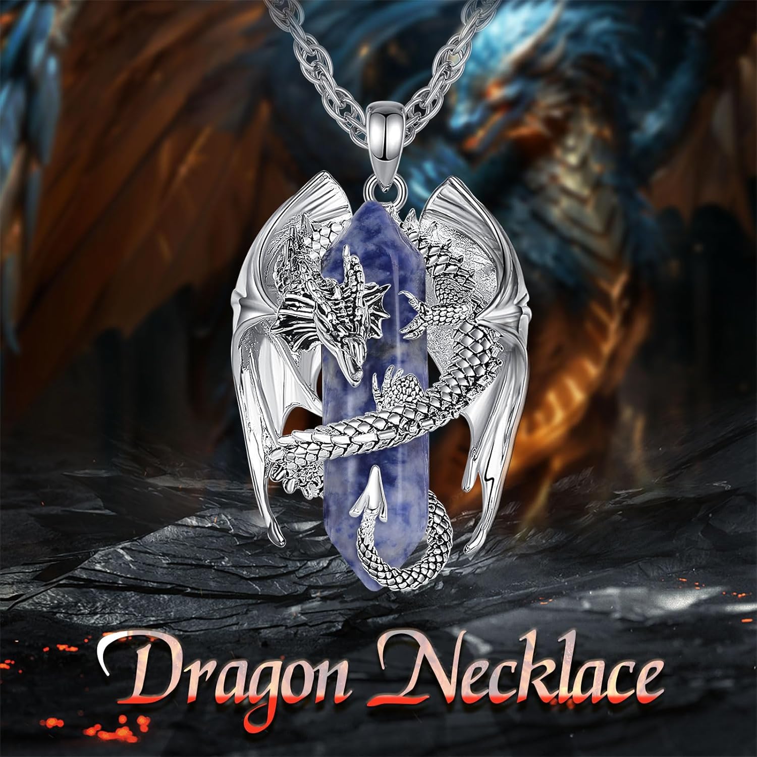 INFUSEU Unique Dragon Necklaces with Healing Crystal Stone for Men Women, Personalized Spiritual Gifts, 24 Inch Chain - Image 9
