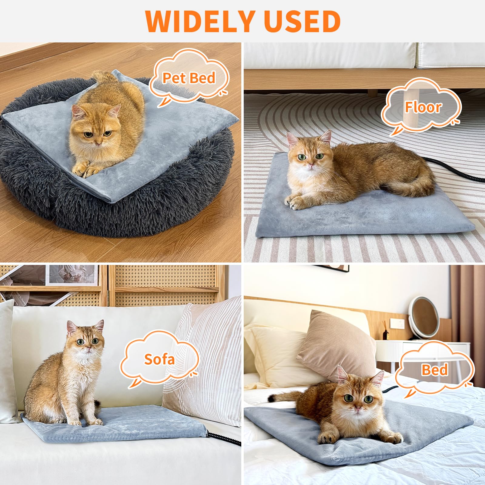 Almohadilla térmica para mascotas, 9 almohadillas de calefacción ajustables para gatos con temporizador, 17.7 x 17.7 pulgadas, impermeable, calentamiento, manta para perros, gatos, perros, gatitos