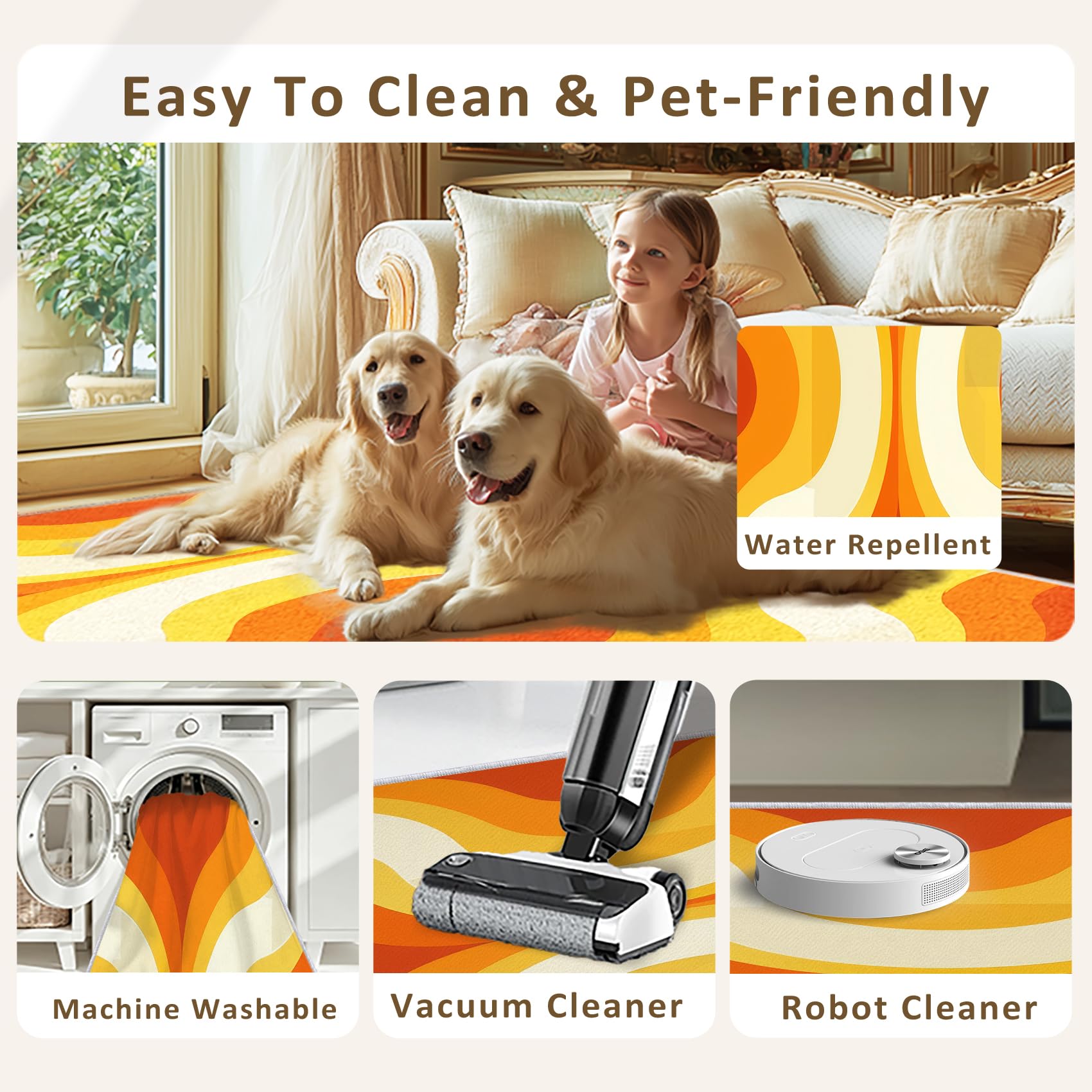 Tapis Orange Jaune Salon Chambre Interieur 160x200 cm