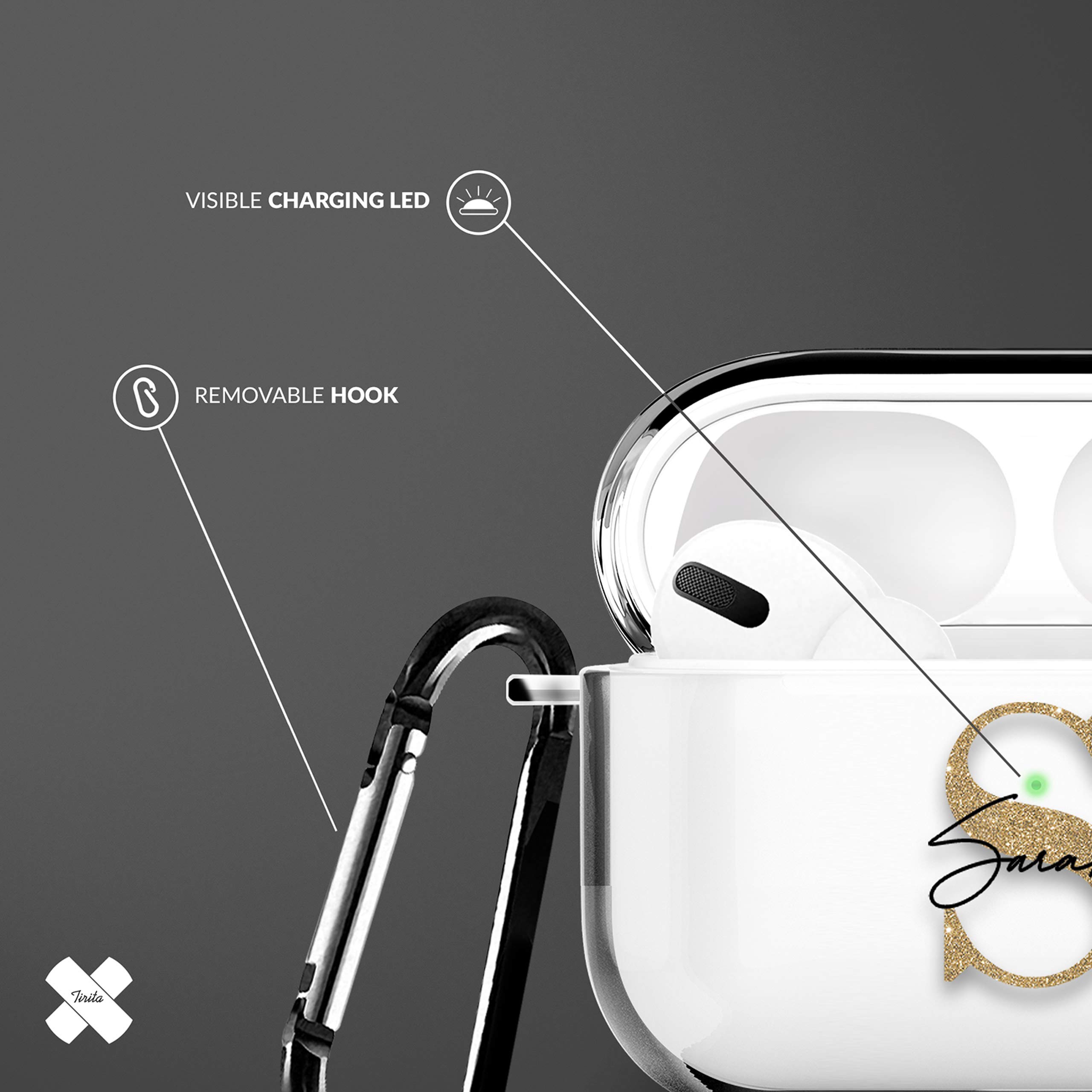 Tirita Personalised Custom Case Compatible with Apple AirPods 4th gen, Support Wireless Charging, with Carabiner, Front LED Visible [14- Golden Bee] — view 156