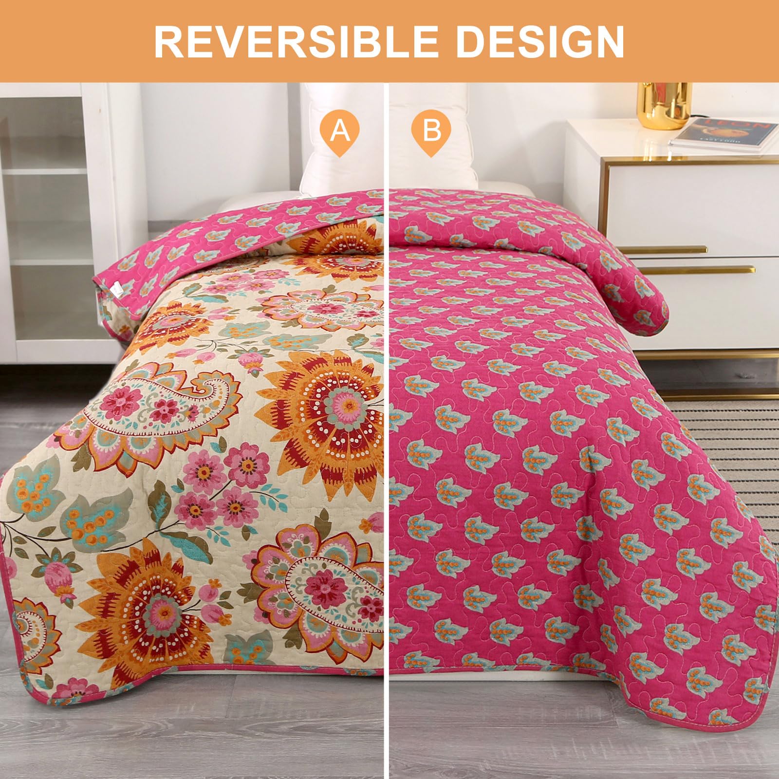Qucover Single Bedspreads Quilted American Vintage Style Sunflower Pattern Quilted Bed Throws 150x200 cm Beautiful Girl's Patchwork Quilts for Single Bed - Image 2
