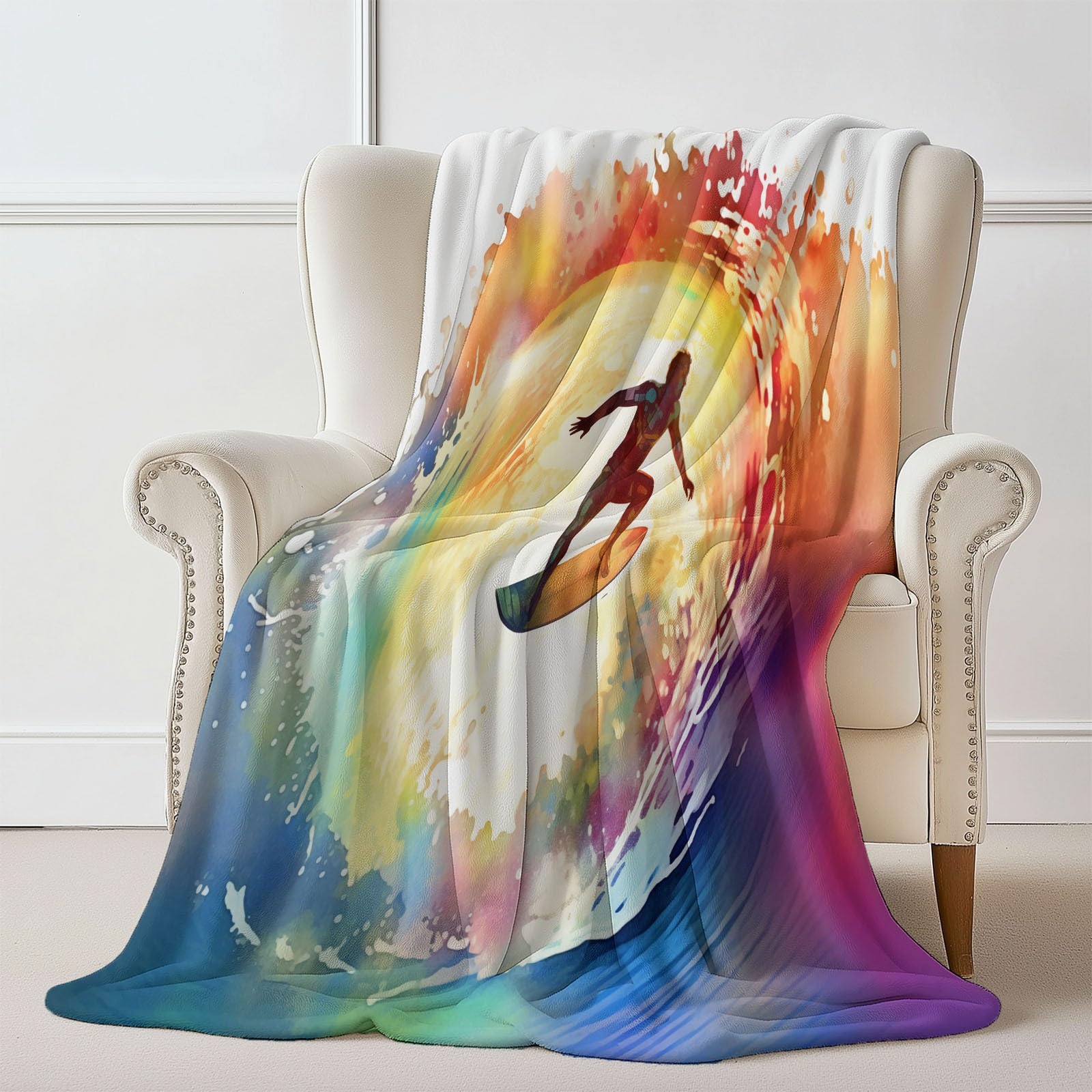 Acuarela Espacio Movimiento Manta gruesaBlanco - Cálida, Suave y esponjosa,220 x 240 cm Mantas de Invierno Suaves y esponjosas para Usar como Manta de sofá o sillón