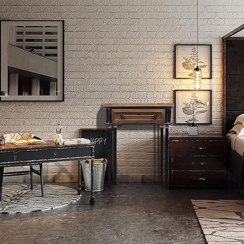 Miniatura 2 de Mesita de noche moderna de mediados de siglo, mesa auxiliar de dormitorio, almacenamiento de muebles rústicos, mesa auxiliar, mesa auxiliar de metal