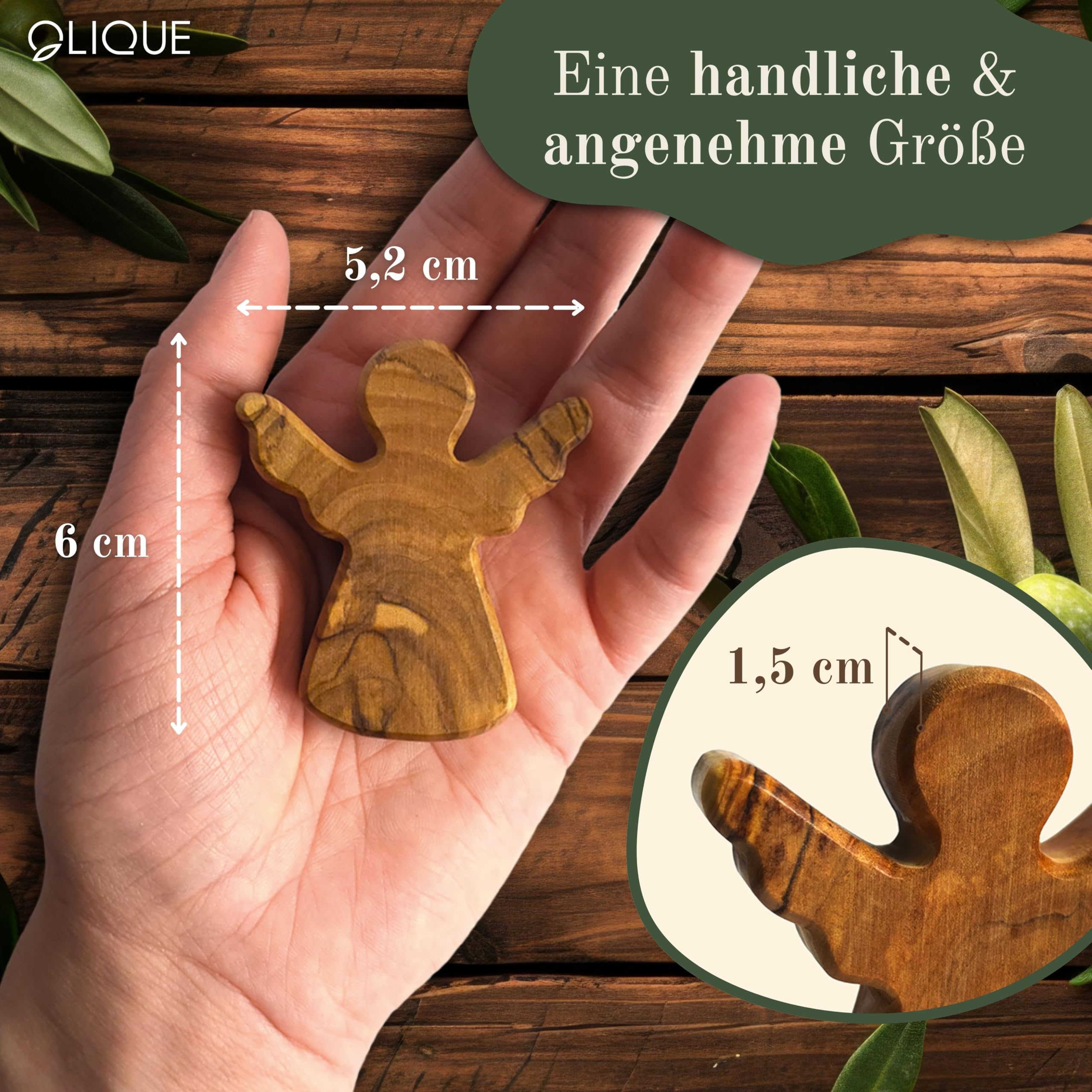 Ange Gardien en Bois d'Olivier - Figurine Artisanale Faite Main Idéale comme Cadeau pour Naissance, Baptême, Communion et Confirmation (Avec Gravure)