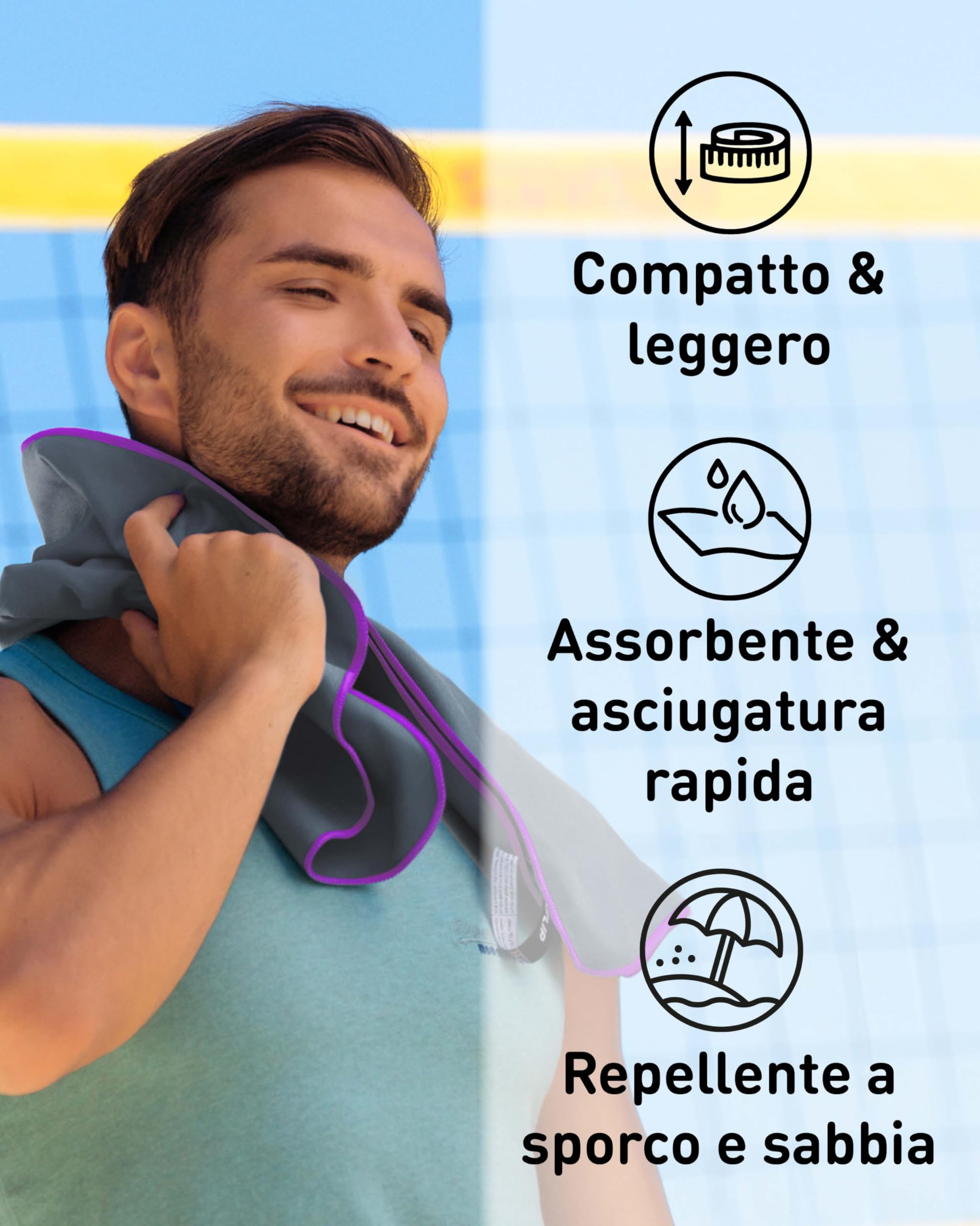 Fit-Flip Asciugamano microfibra - compatto e ultraleggero - asciugamani palestra - il perfetto telo mare grande - ottimale per viaggio, sport e piscina