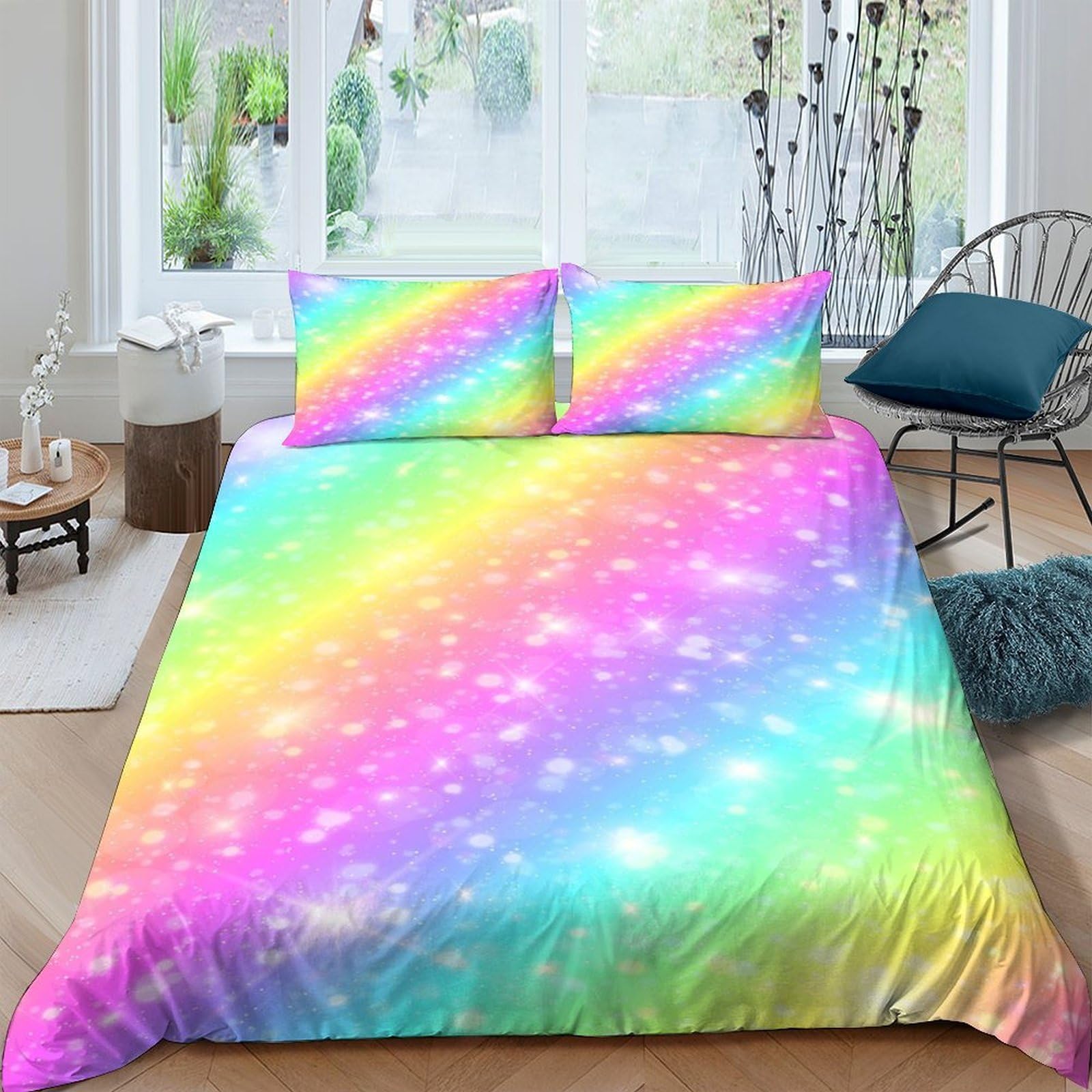 Ctjqhvkz Style-10 3D Printed Rainbow Gradient Fitted Sheet Microfiber Soft Colorful Nebula Mattress Cover For Bedroom Dorm Home Decoration Single（135X200cm）