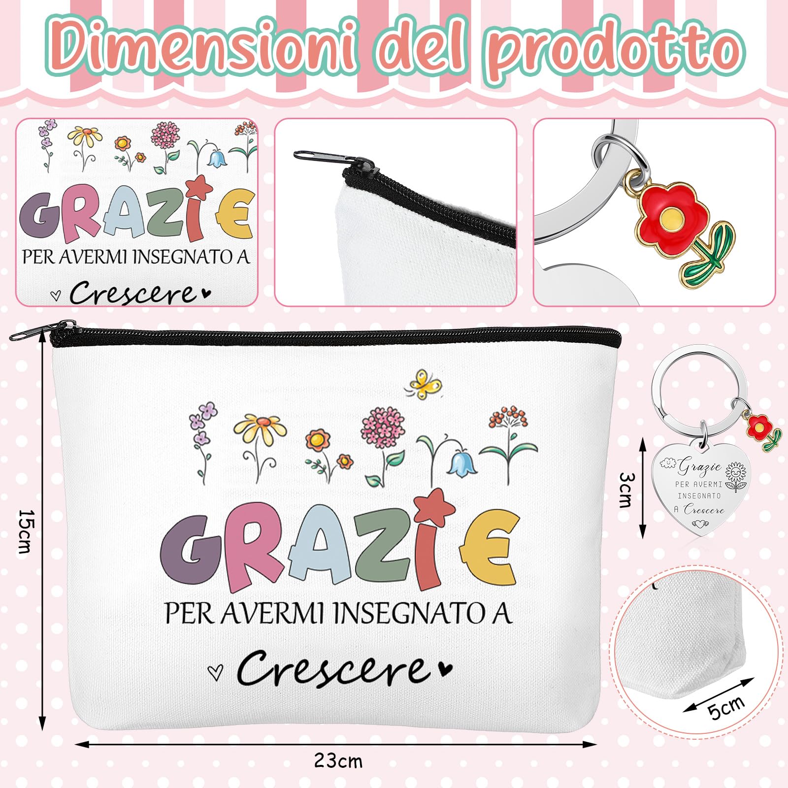 Hestya Set Regalo di Ringraziamento per la Maestra Borsa Tote Floreale, Trousse per il Trucco, Quaderno, Penna a Sfera e Portachiavi Regalo per Festa dell'Insegnante Pensionamento e Laurea