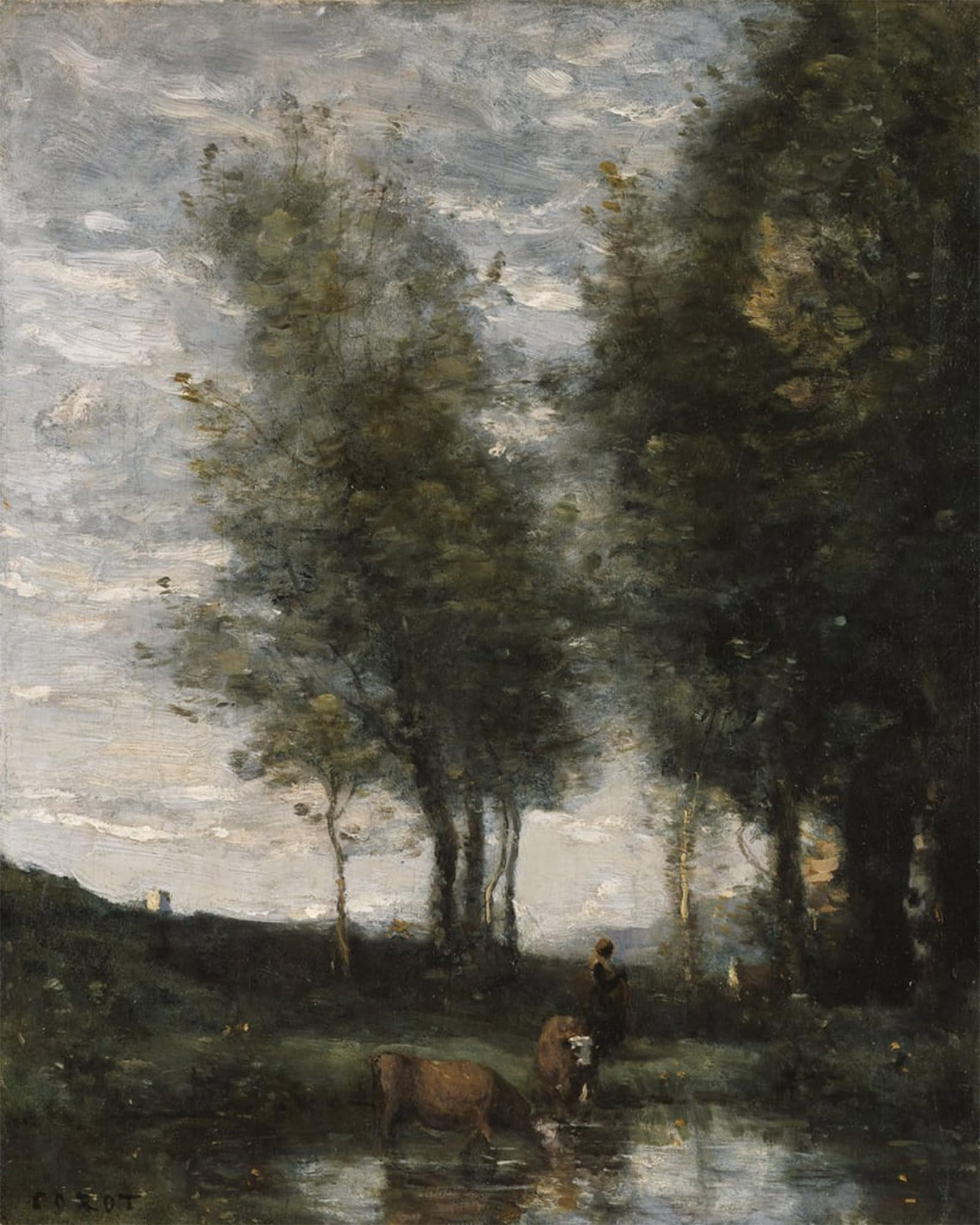 SERENDIPITP Vintage Picture Print on Canvas Wall Art Poster The pond cowherd by Jean Baptiste Camille Corot Artwork Print Poster for Wall Decor 60x90cm