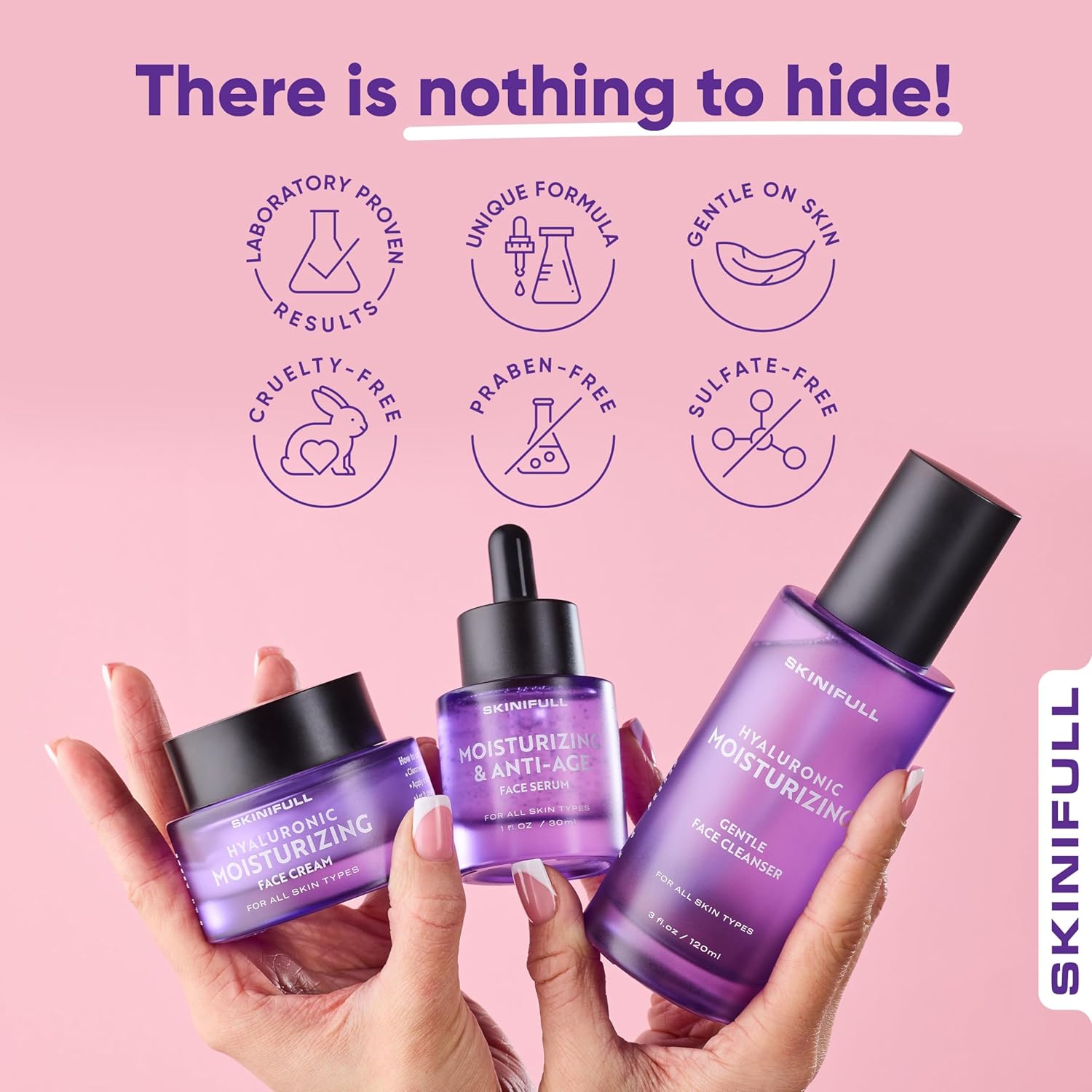 Facial Skincare Set - Hyaluronic Face Cream + Anti-Aging Face Serum + Face Cleanser - Image 3