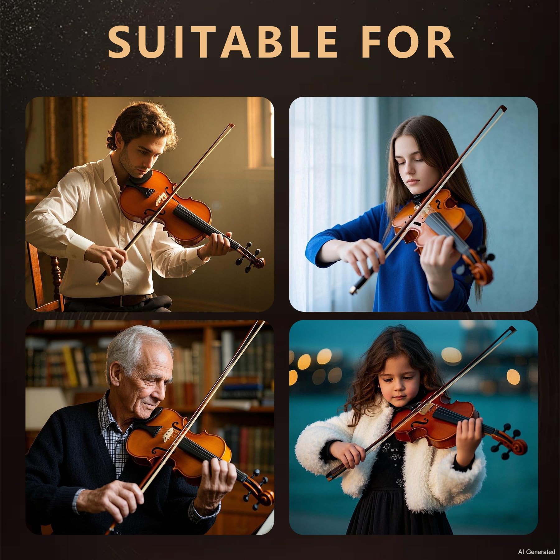 Juego completo de violín 4/4, violín principiante para adultos, niños, estudiantes, violín 4/4 con abeto, accesorios de arce y ébano, violín de tamaño completo con 13 piezas para principiantes a