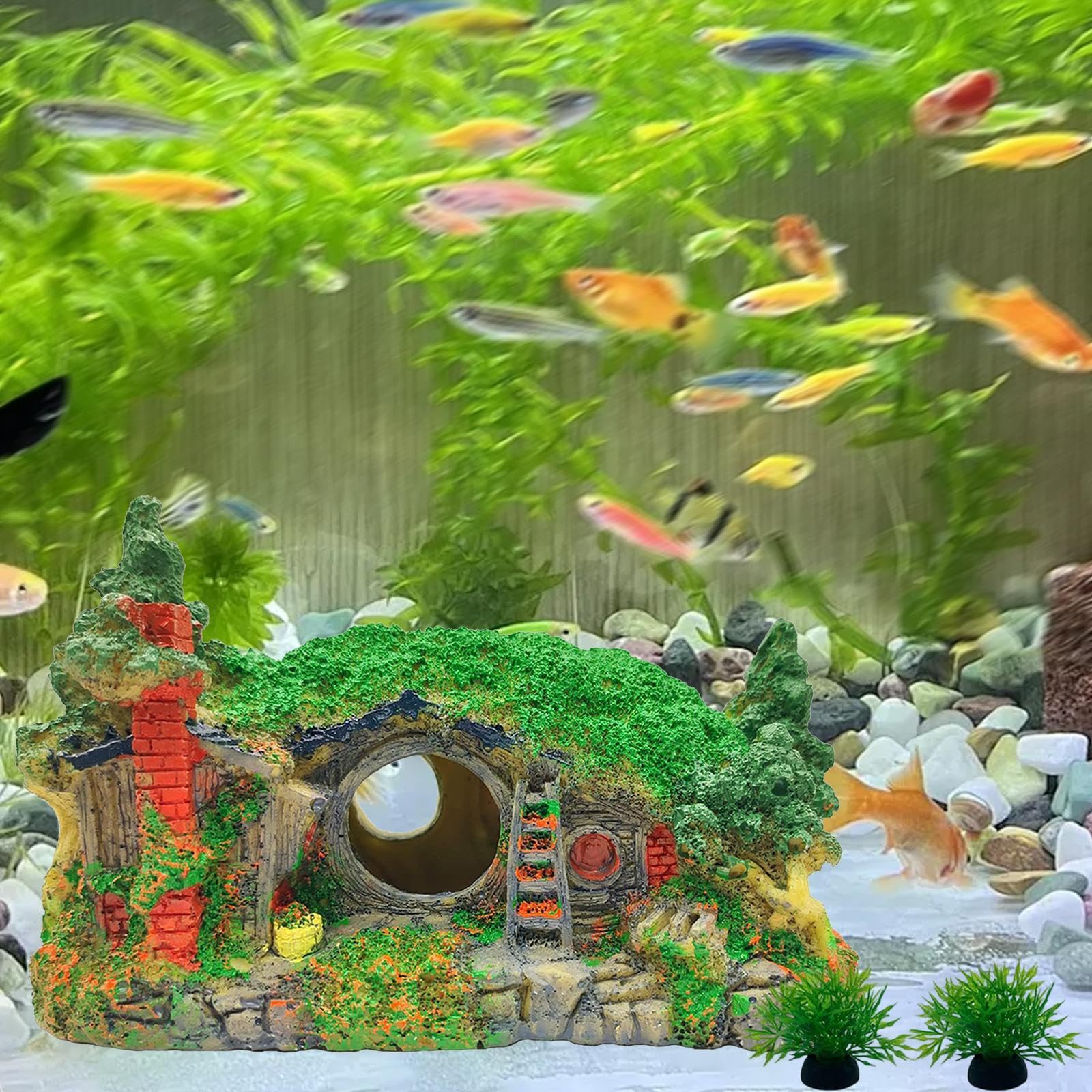 Decorazione per Acquario, Accessori per Acquario, Rifugio per Pesci Betta, Grotta Harz, Casa