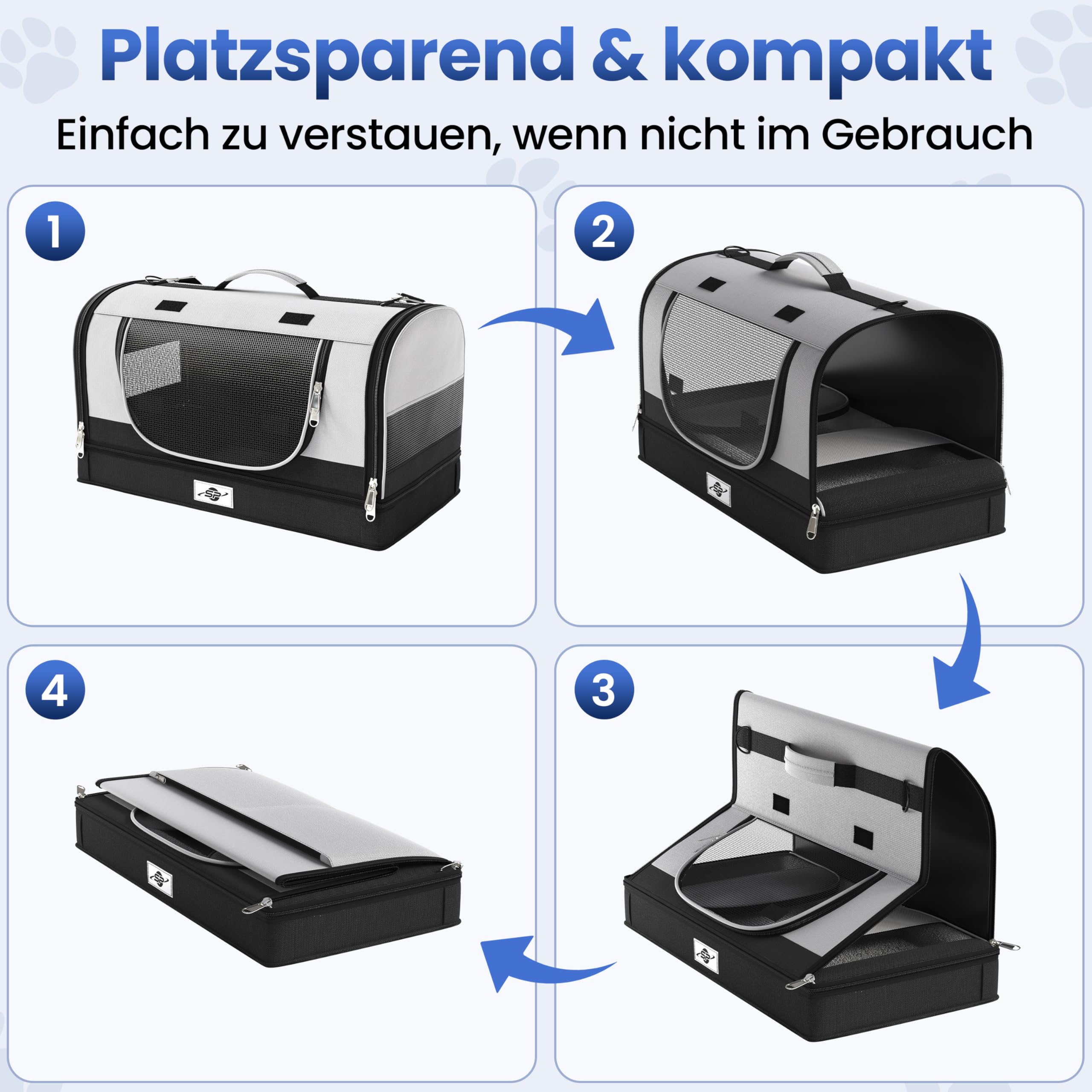 Smart-Planet® Transporttasche Katzen und Hunde mit abnehmbaren Boden - Faltbare Transportbox bis 8kg - 50x30x30 cm - mit Tragegurt für Urlaub, Reisen und Tierarzt