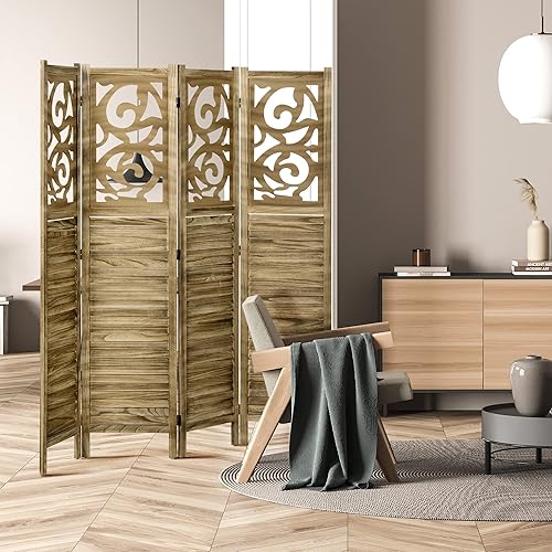 Miniatura 6 de HOMCOM Divisor de habitación de 4 paneles, pantallas de privacidad plegables portátiles de madera de 5.5 pies de alto, separadores de pared de