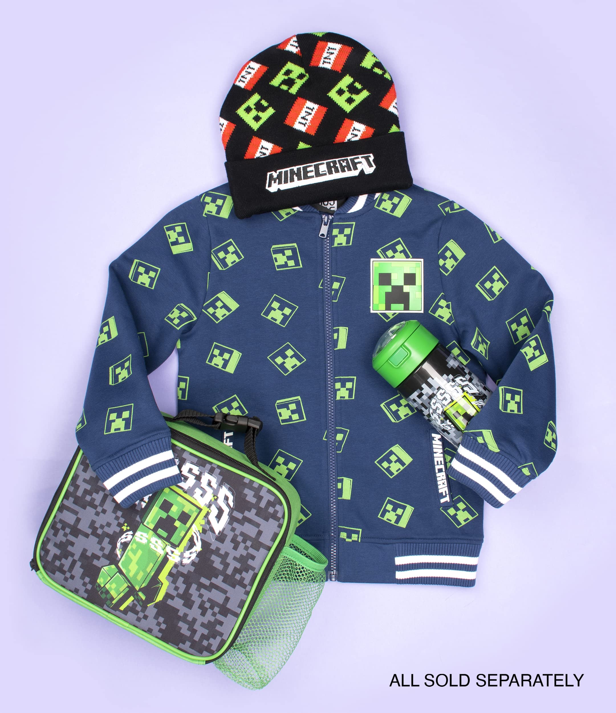 Minecraft - Sac à déjeuner pour enfants - Boîte à déjeuner Creeper - Poche en maille - Poignée de transport à clip - Cadeaux Marchandise officielle